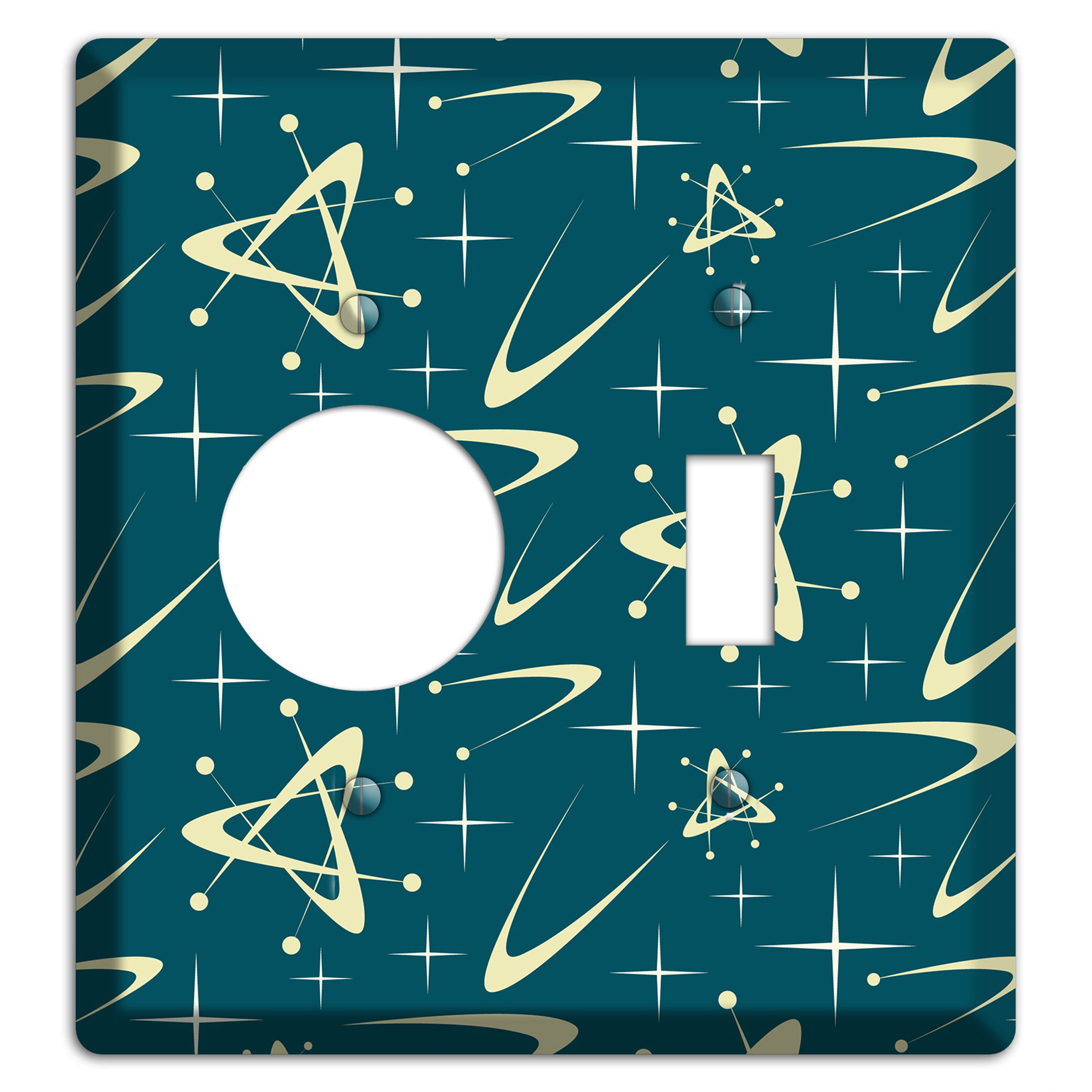 Teal and Yellow Atomic Receptacle / Toggle Wallplate