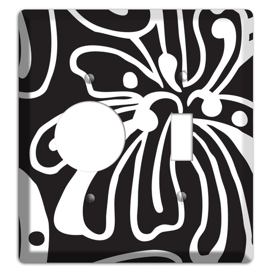 Black with White Flower Receptacle / Toggle Wallplate