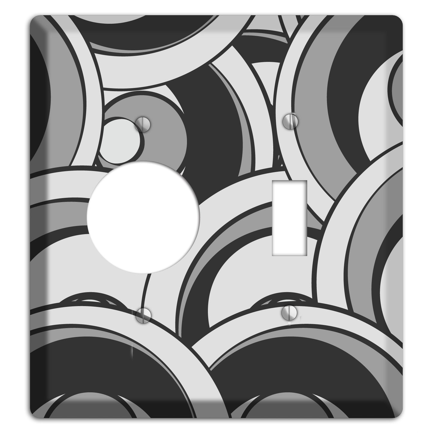 Black and Grey Deco Circles Receptacle / Toggle Wallplate