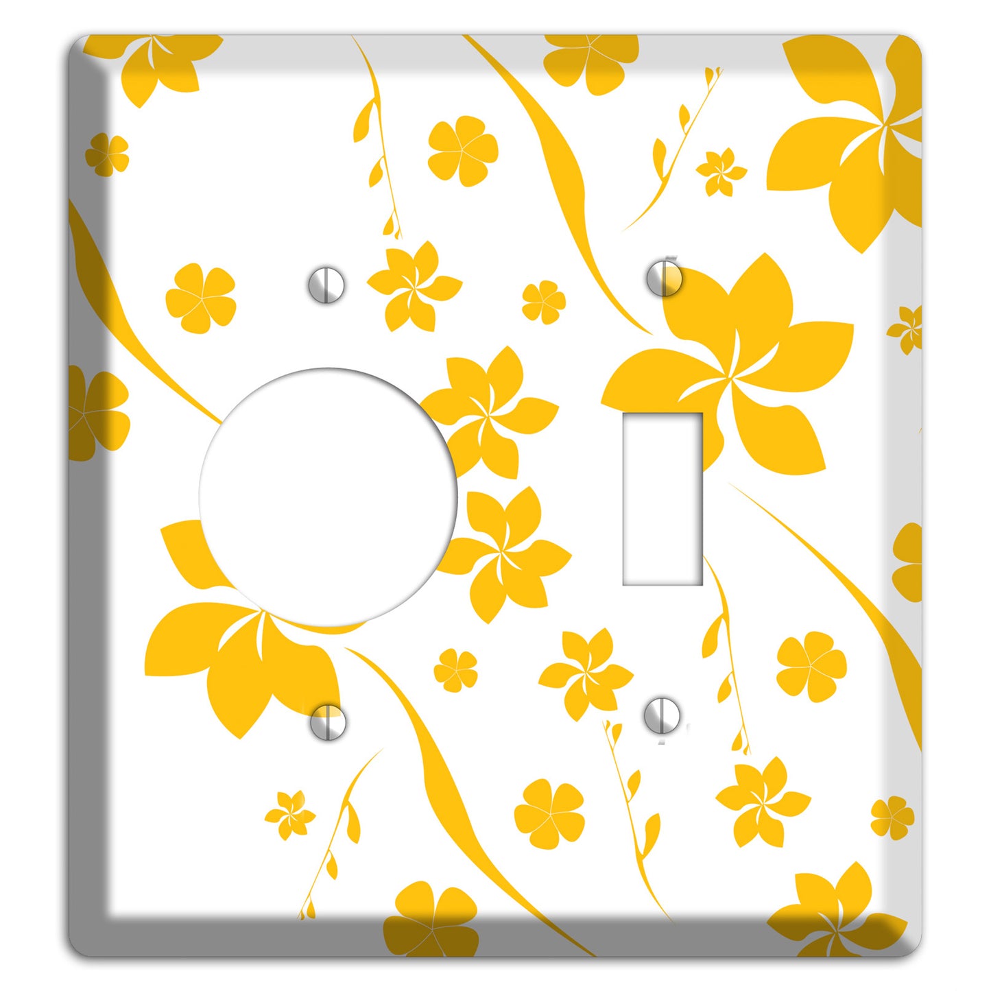 White with Yellow Flower Receptacle / Toggle Wallplate