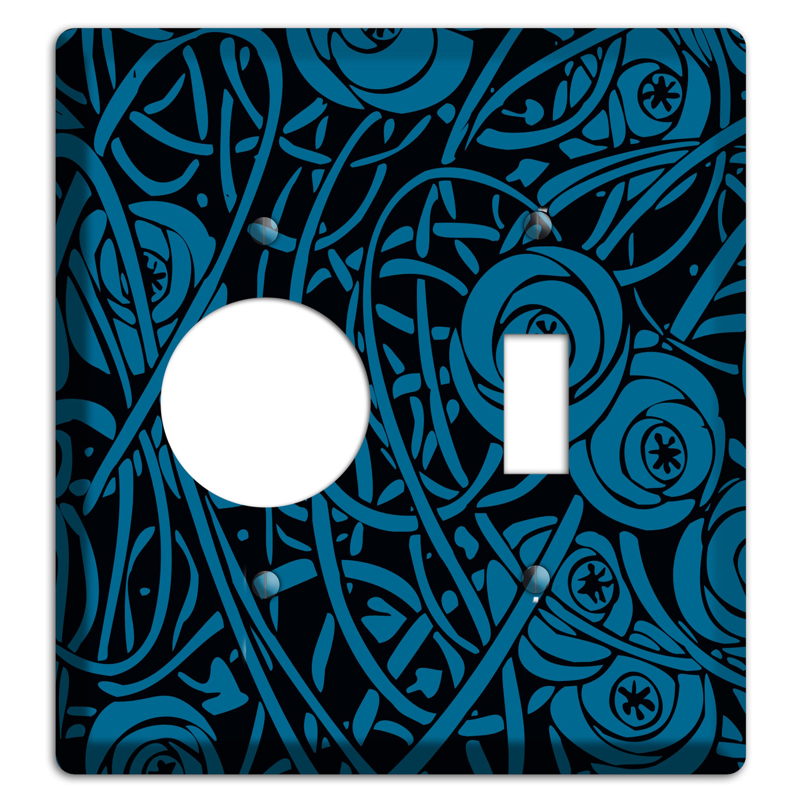 Black and Blue Deco Floral Receptacle / Toggle Wallplate