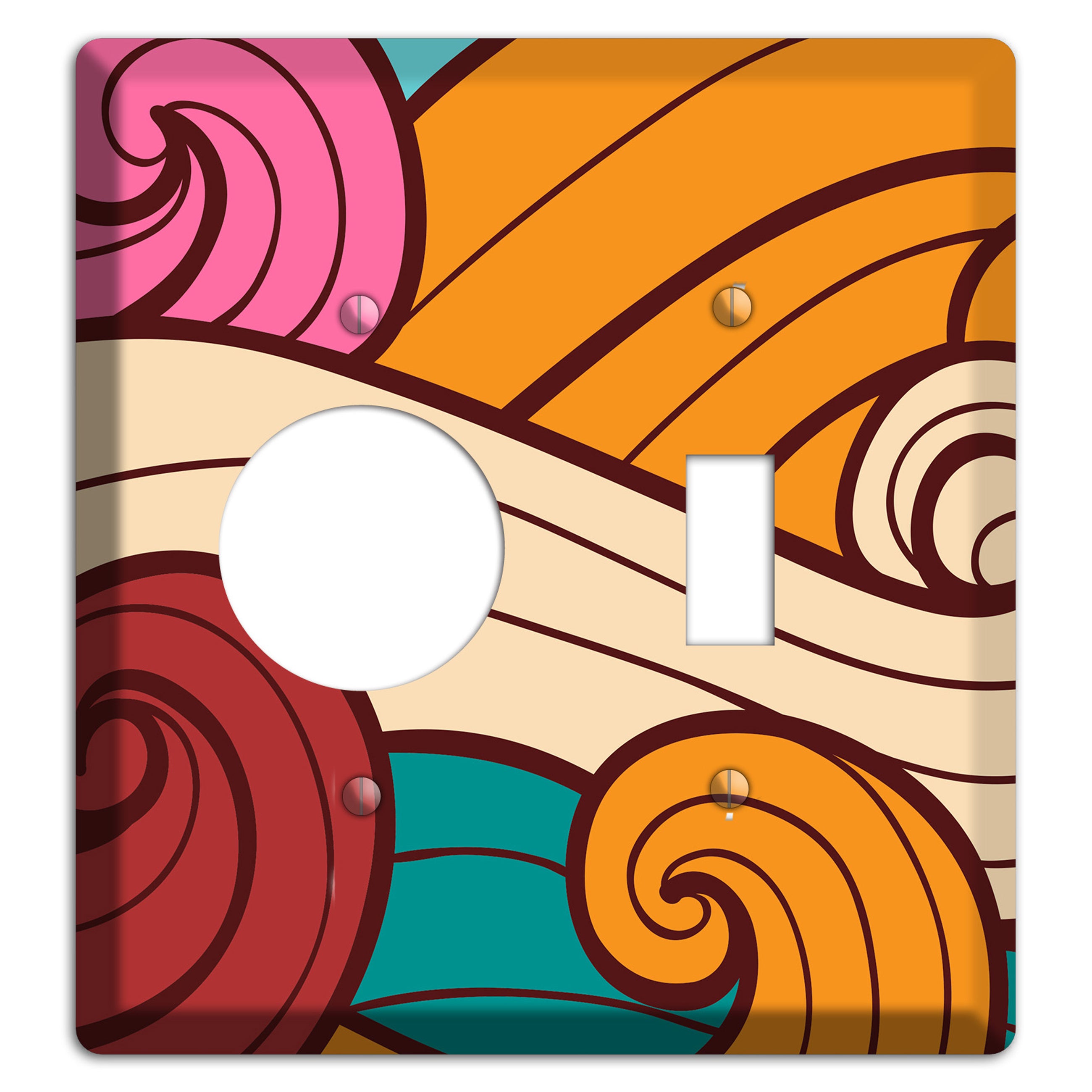 Abstract Curl Red & Cream Receptacle / Toggle Wallplate