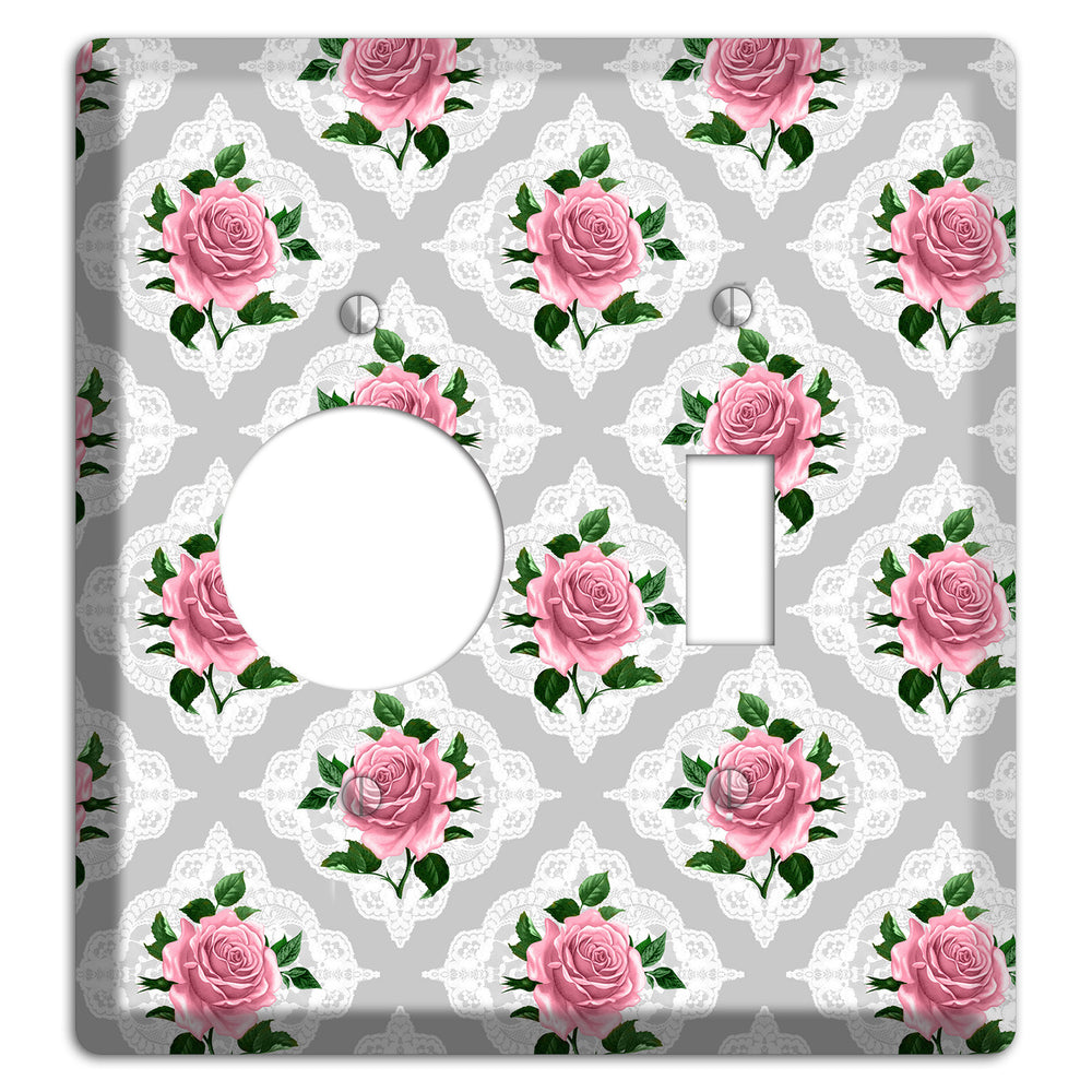 Gray Rose Doily Receptacle / Toggle Wallplate