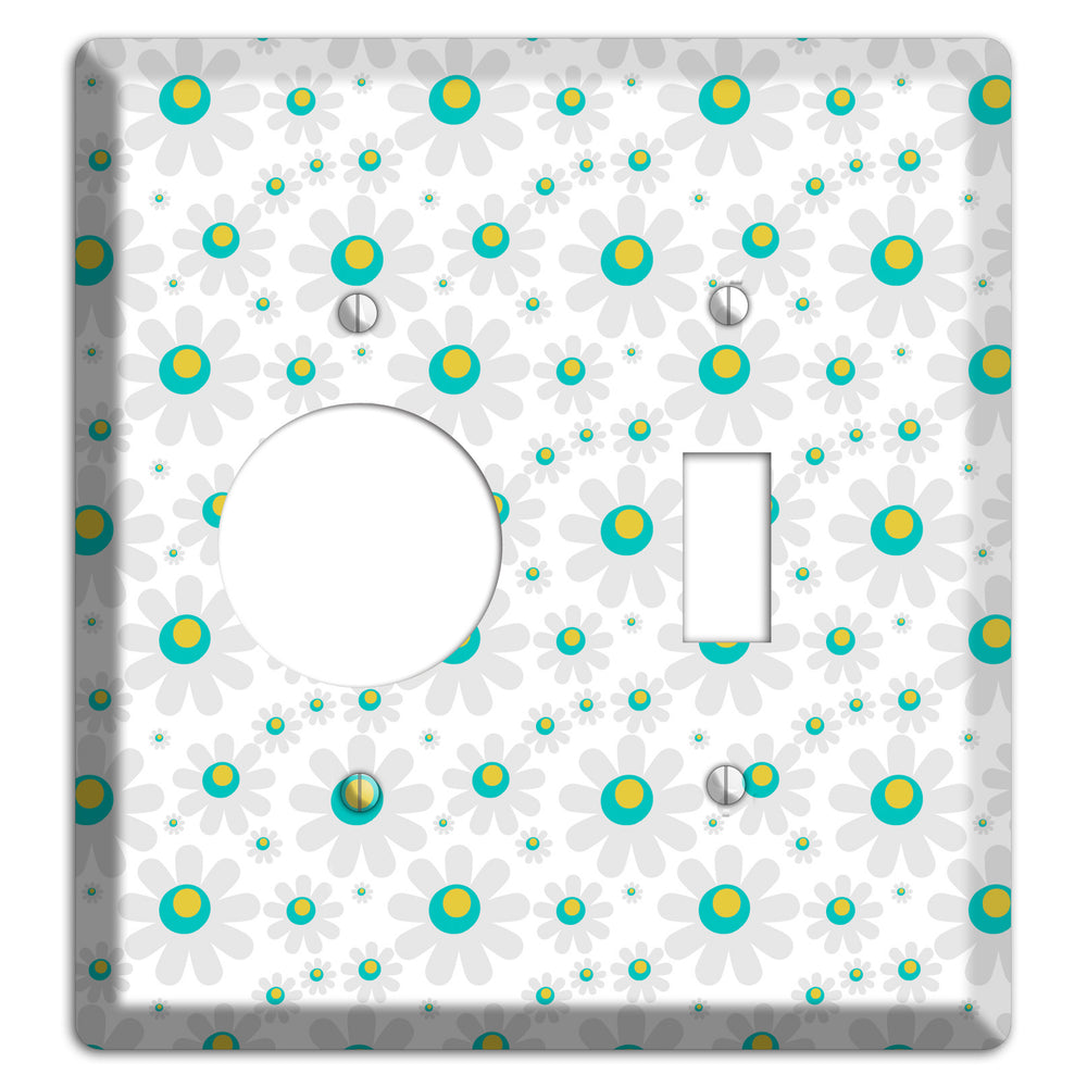 White and Green Flower Power Receptacle / Toggle Wallplate