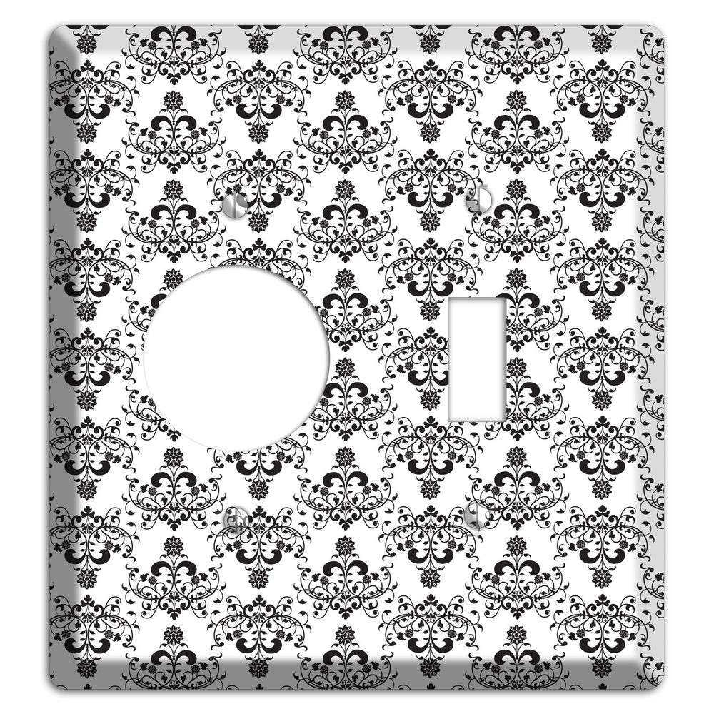 White with Black Cartouche Half Drop Receptacle / Toggle Wallplate