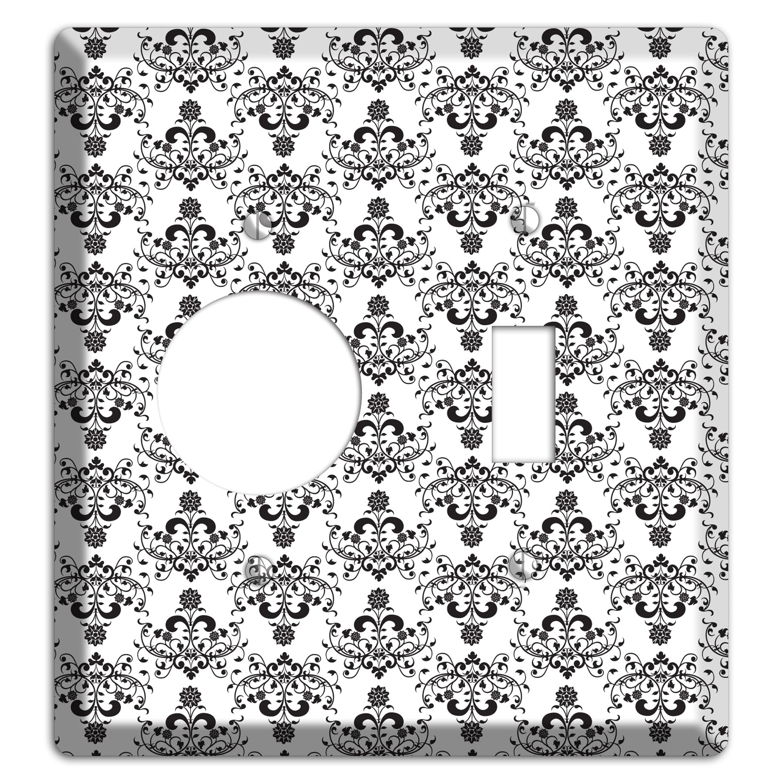 White with Black Cartouche Half Drop Receptacle / Toggle Wallplate