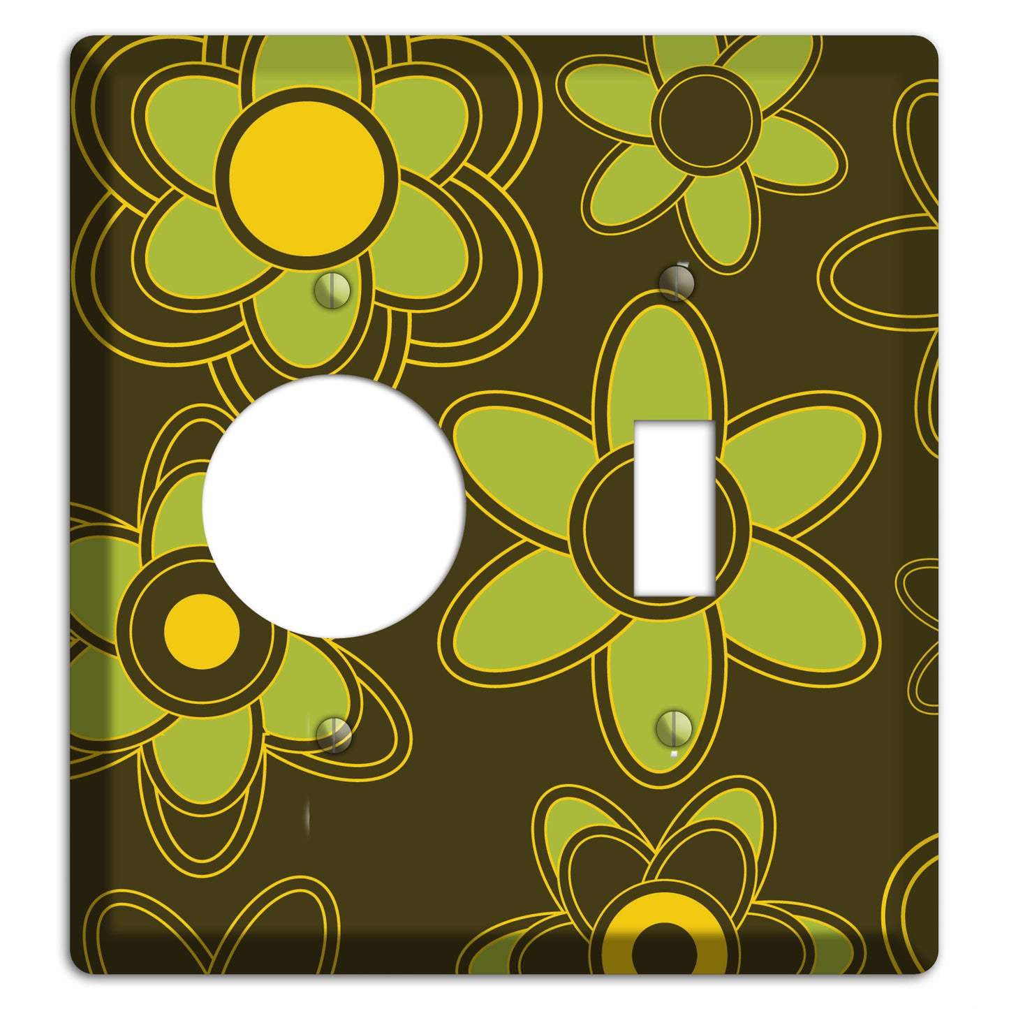 Brown with Lime Retro Floral Contour Receptacle / Toggle Wallplate