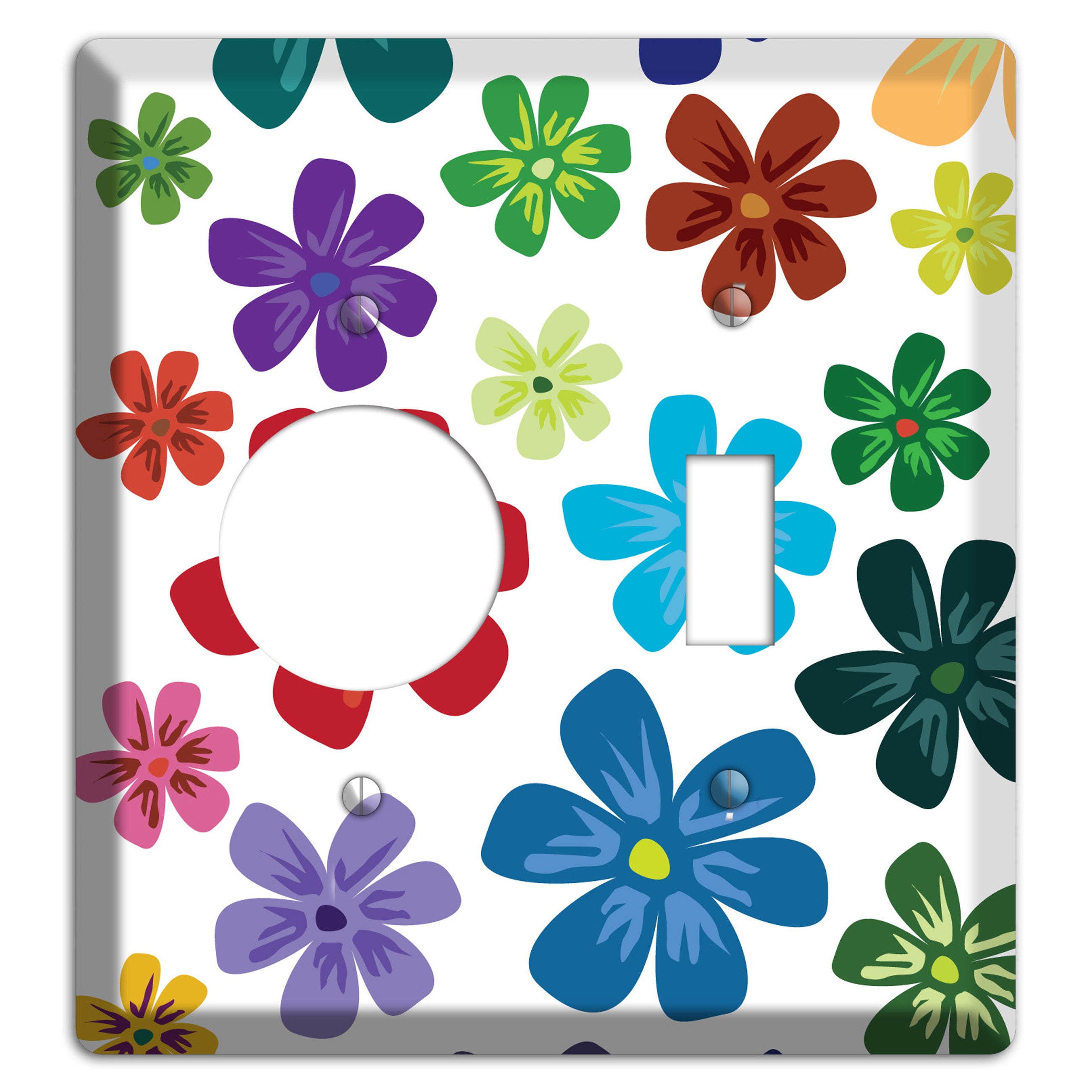 White Flowers Receptacle / Toggle Wallplate