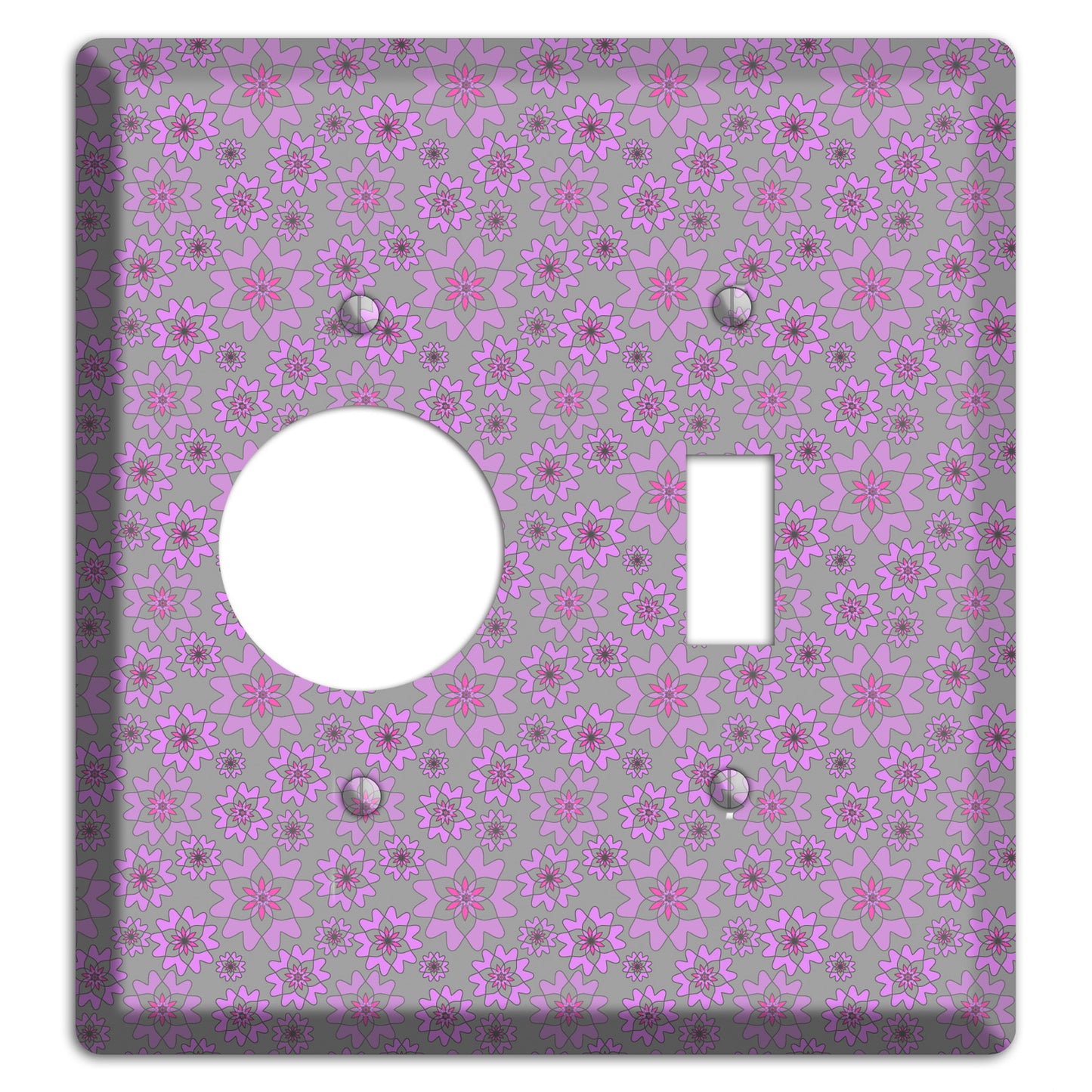 Grey with Tiny Purple Retro Suzani 2 Receptacle / Toggle Wallplate