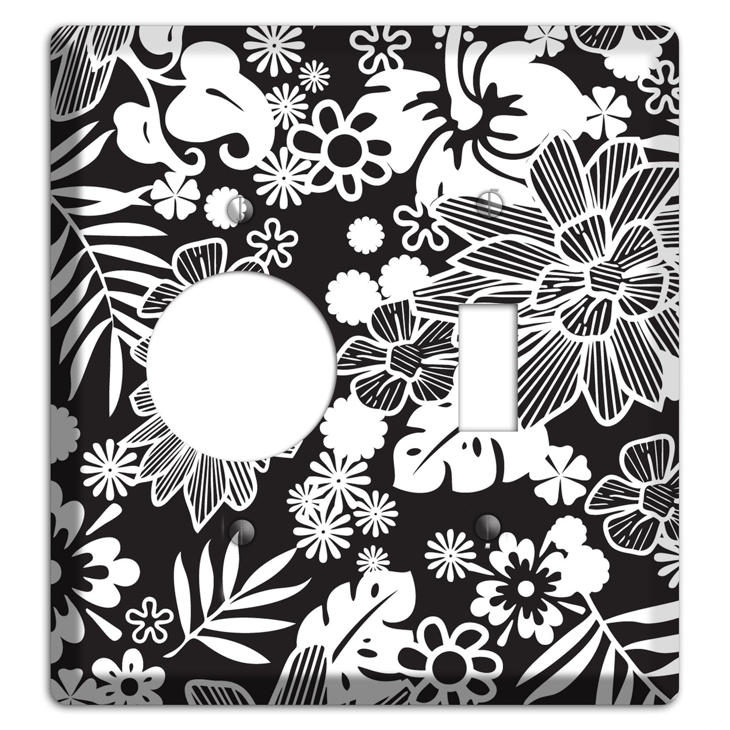 Black with White Tropical Receptacle / Toggle Wallplate