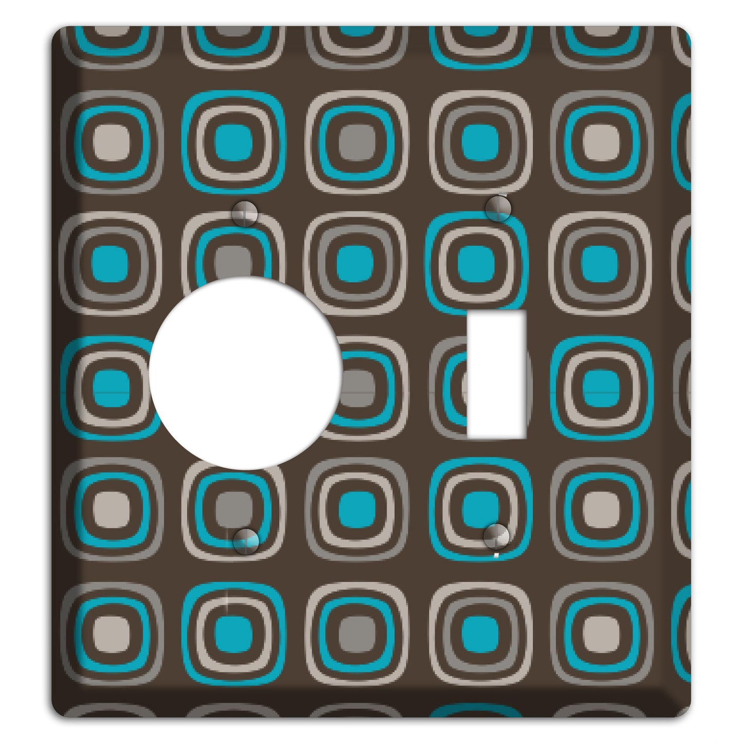 Multi Brown and Turquoise Retro Squares Receptacle / Toggle Wallplate