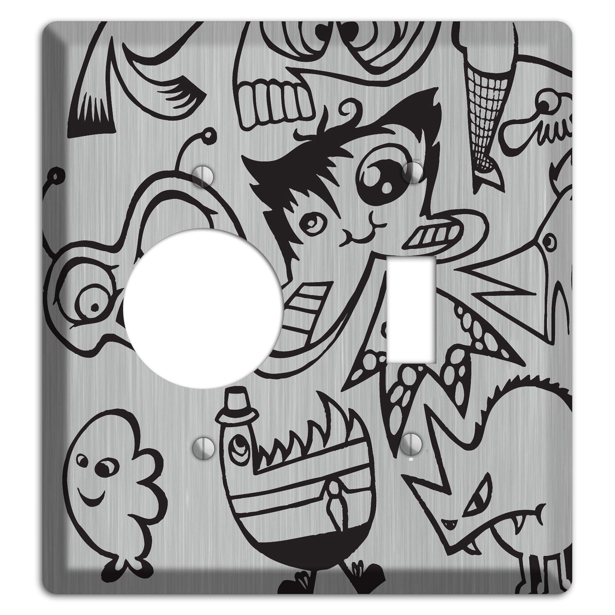 Whimsical Faces 3  Stainless Receptacle / Toggle Wallplate