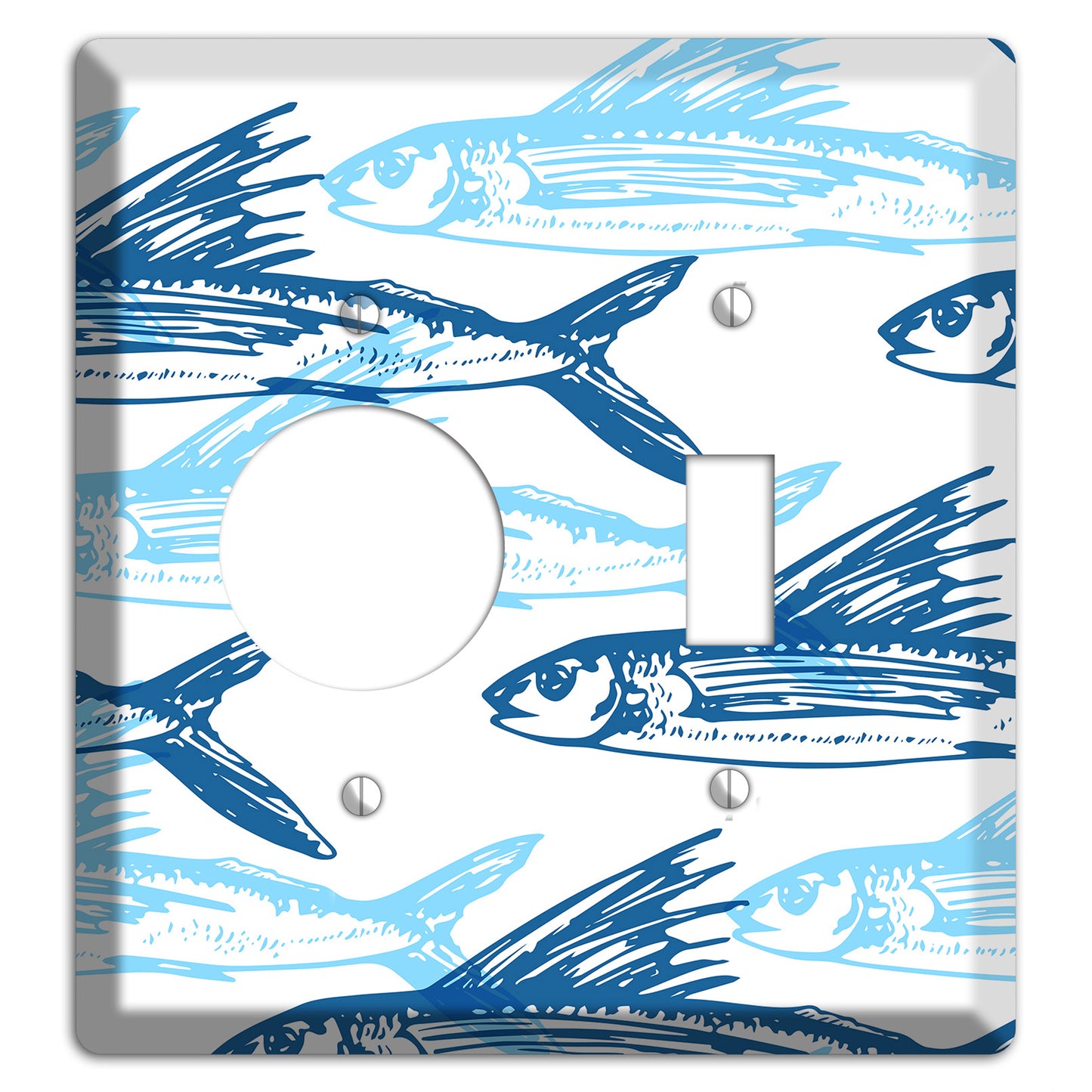 Multi-Blue Fish Receptacle / Toggle Wallplate