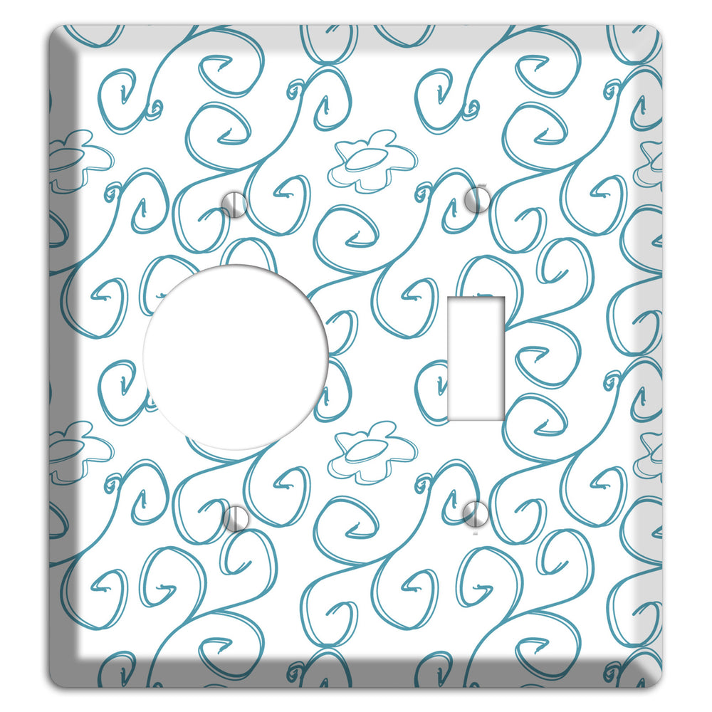 Blue Scroll Flower Contour Receptacle / Toggle Wallplate