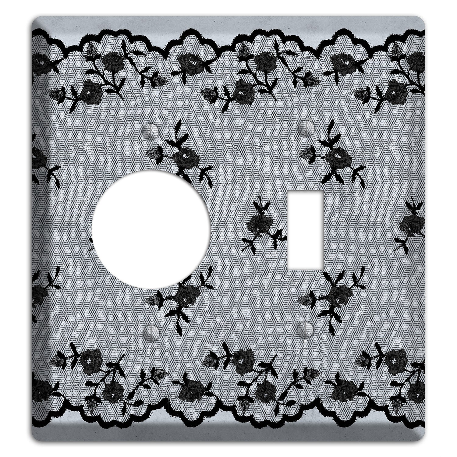 Embroidered Floral Gray Receptacle / Toggle Wallplate