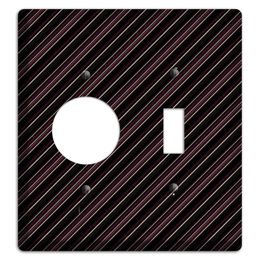 Black with White and Burgundy Angled Pinstripe Receptacle / Toggle Wallplate