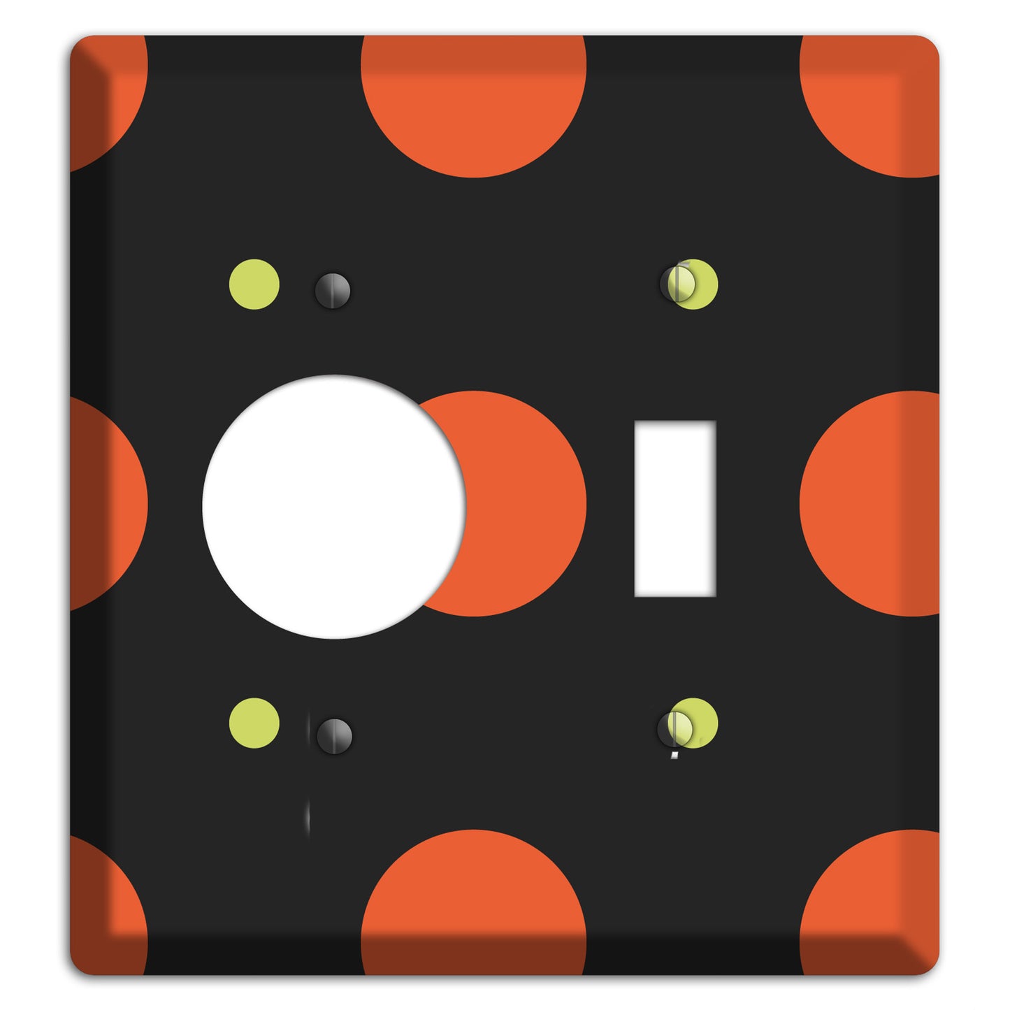 Black wih Orange and Lime Multi Tiled Medium Dots Receptacle / Toggle Wallplate