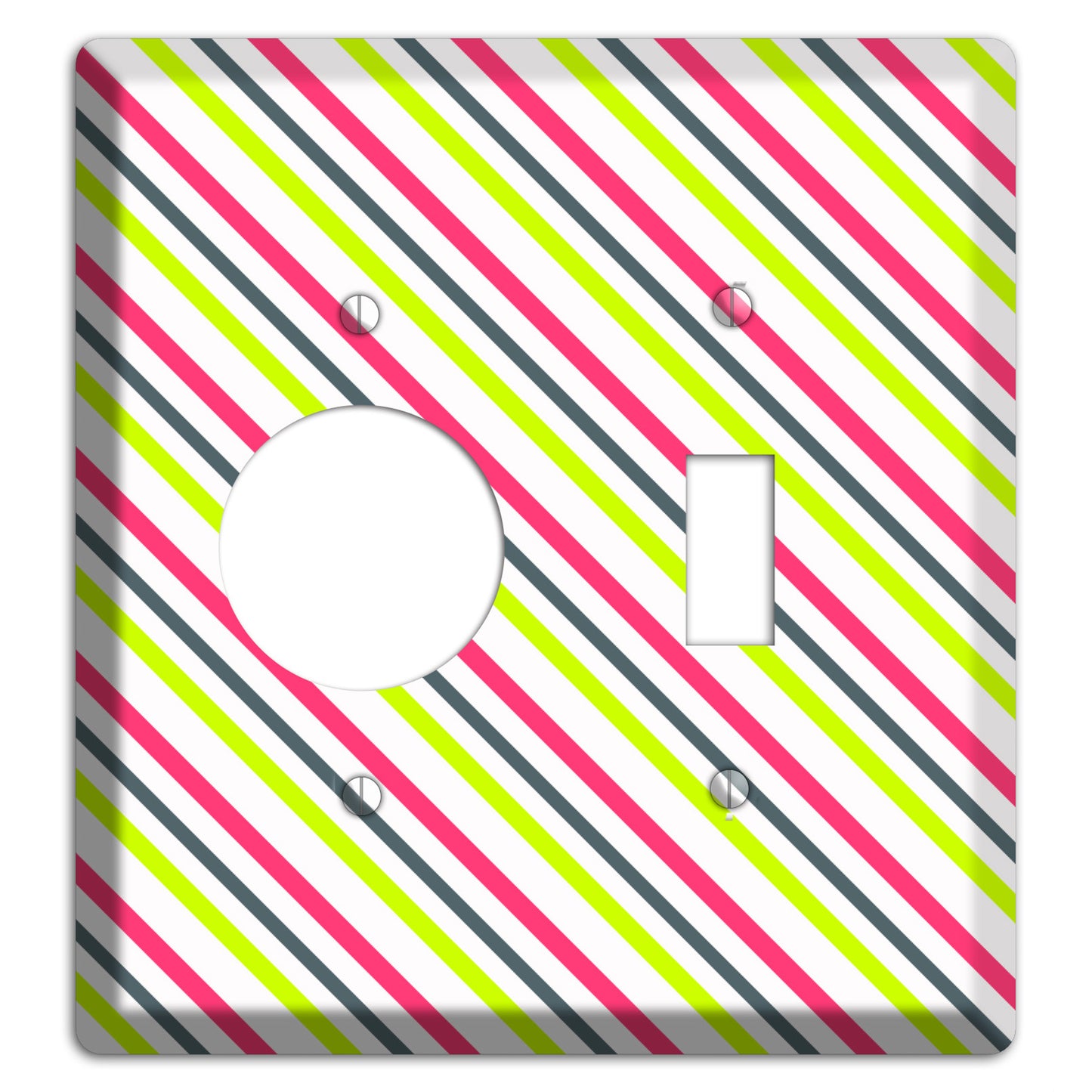 Fuschia and Lime Angled Stripe Receptacle / Toggle Wallplate