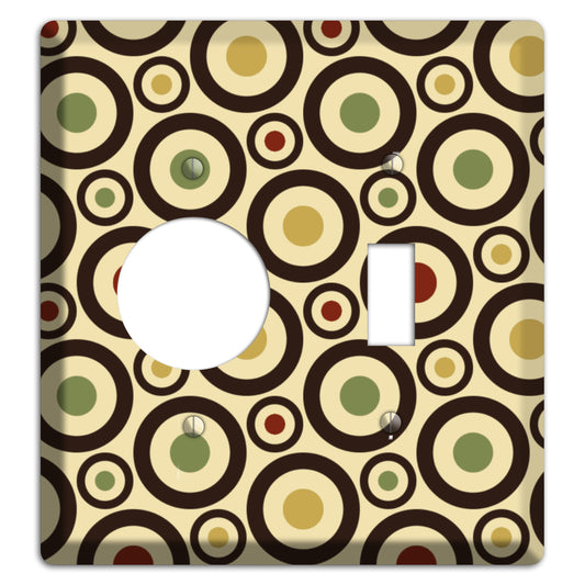 Beige with Olive Mustard Maroon Retro Bullseye Receptacle / Toggle Wallplate
