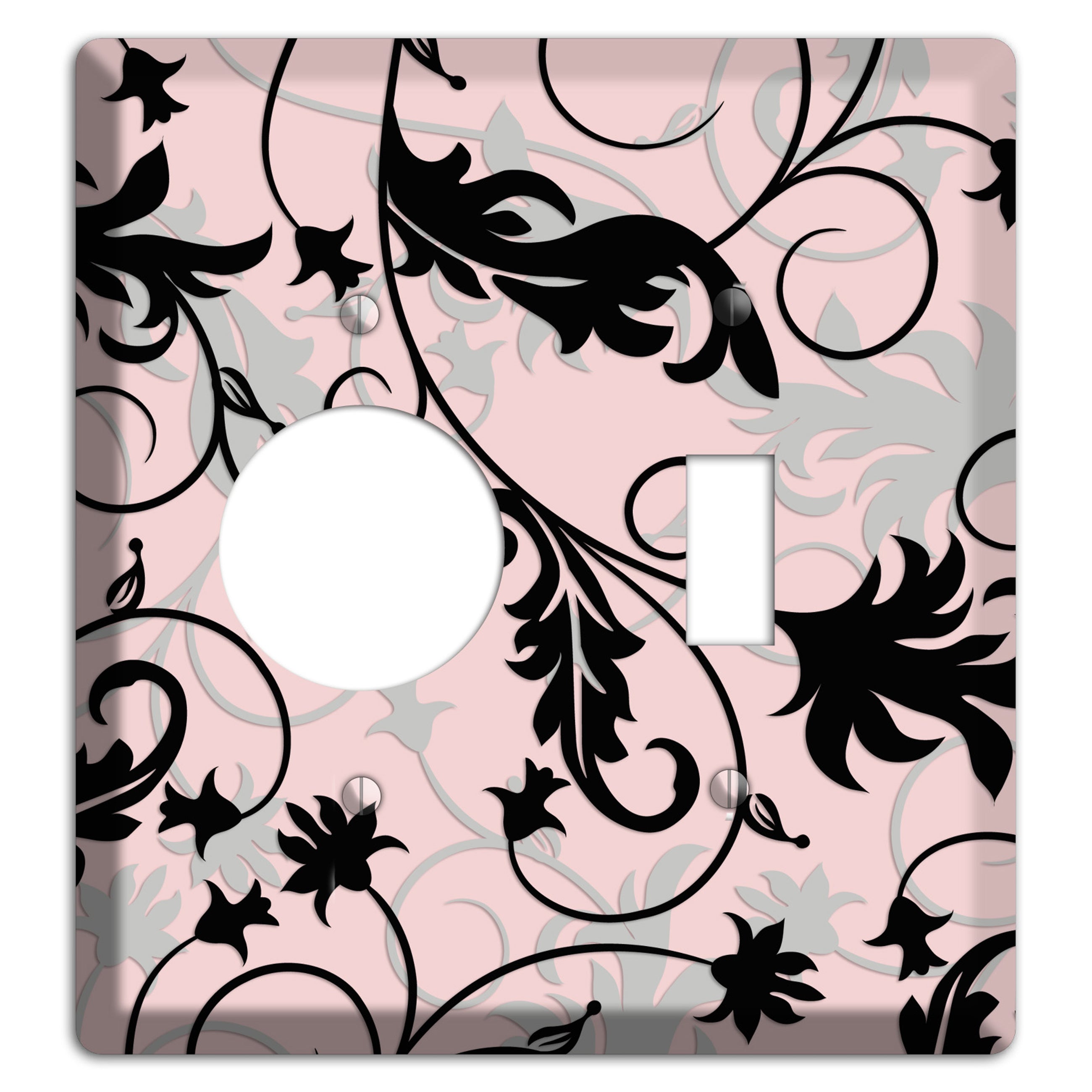 Dusty Pink Grey Black Victorian Sprig Receptacle / Toggle Wallplate