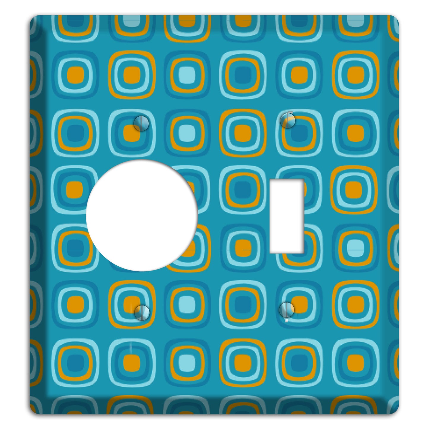 Teal and Mustard Rounded Squares Receptacle / Toggle Wallplate