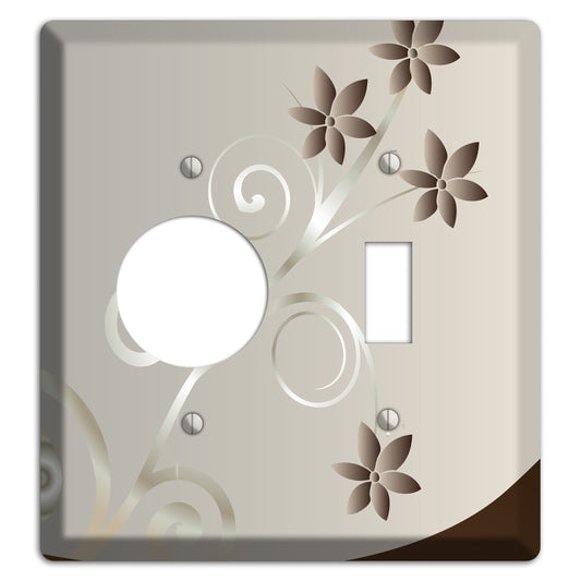 Grey Floral Swirl Sprig Receptacle / Toggle Wallplate