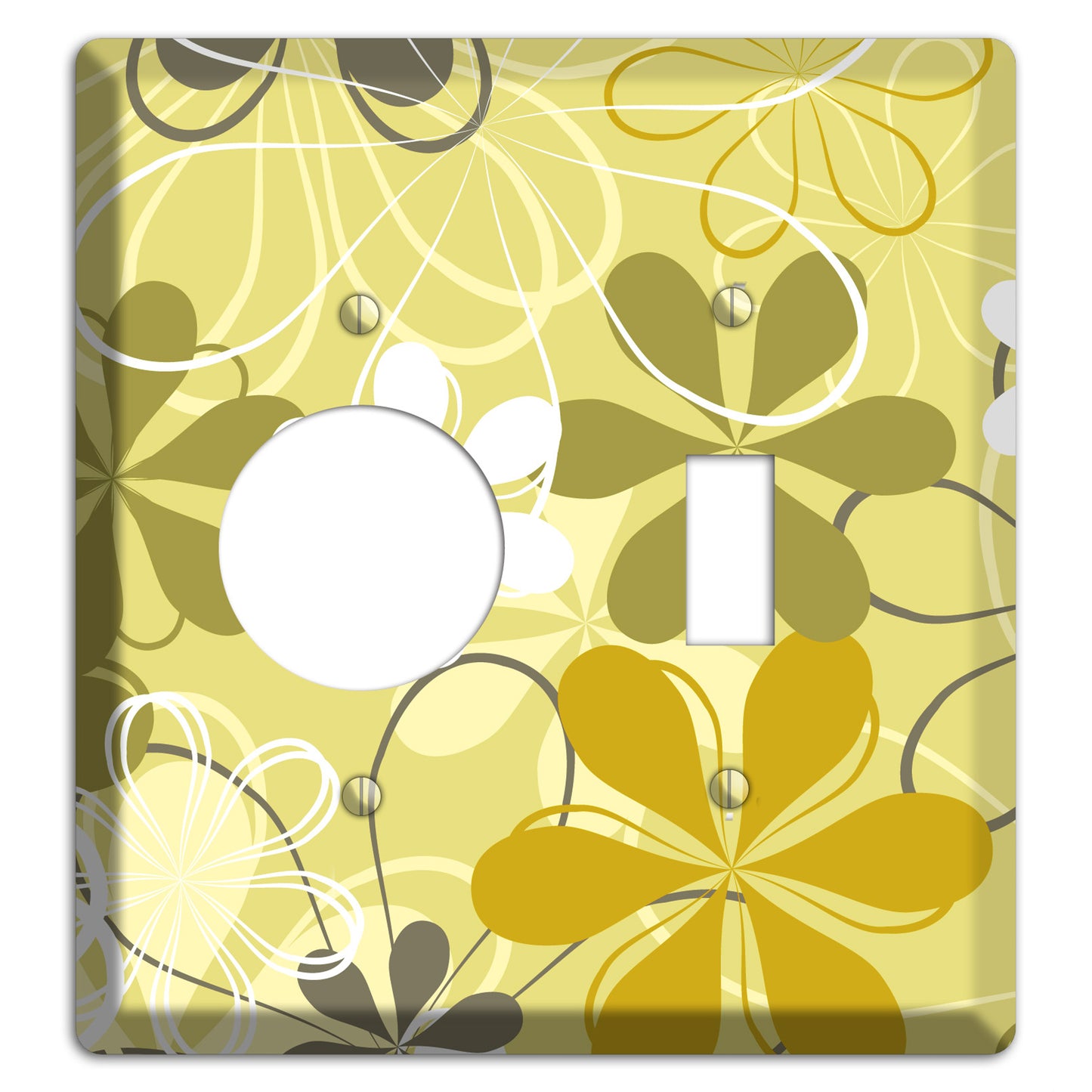 Olive Retro Flowers Receptacle / Toggle Wallplate