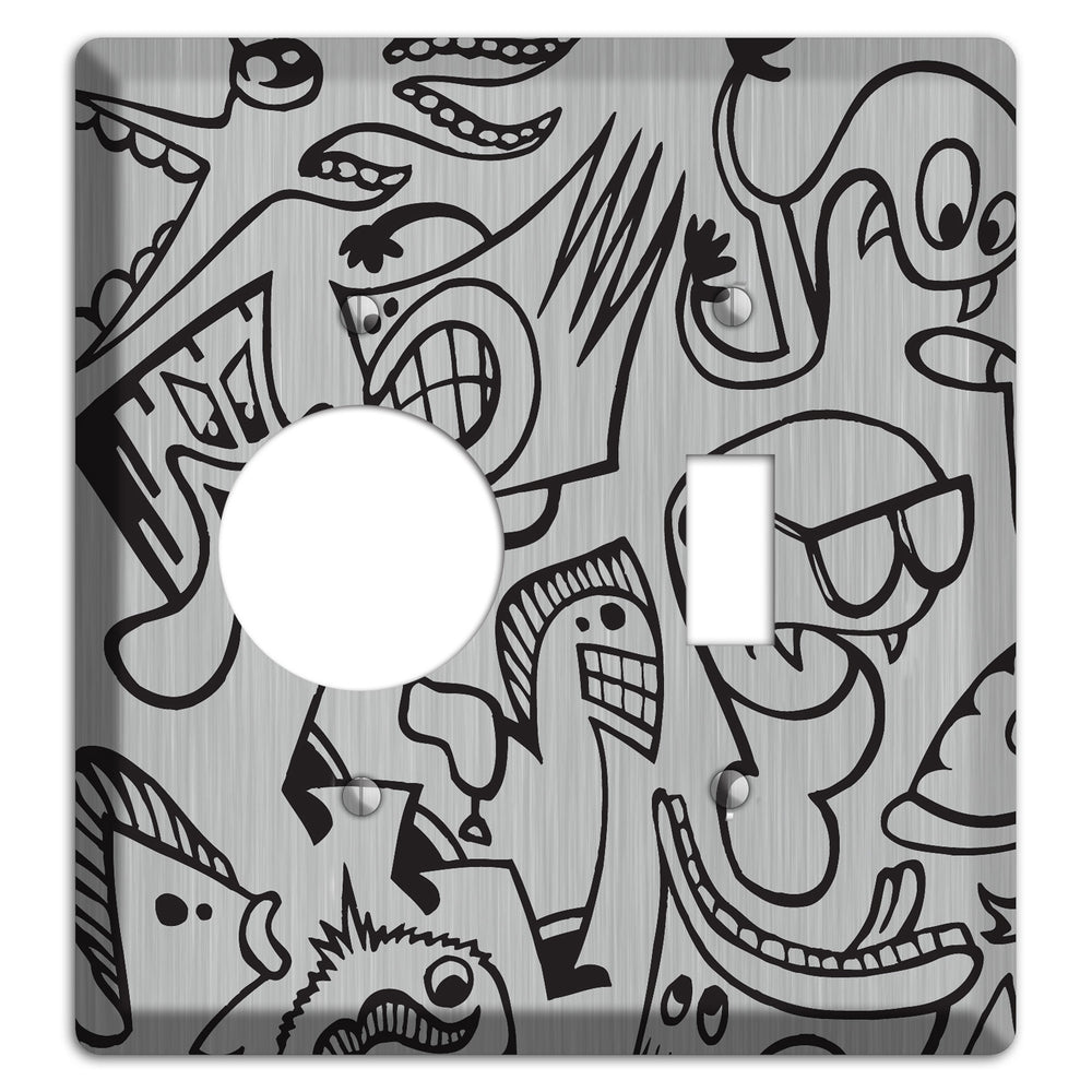Whimsical Faces 1 Stainless Steel Receptacle / Toggle Wallplate