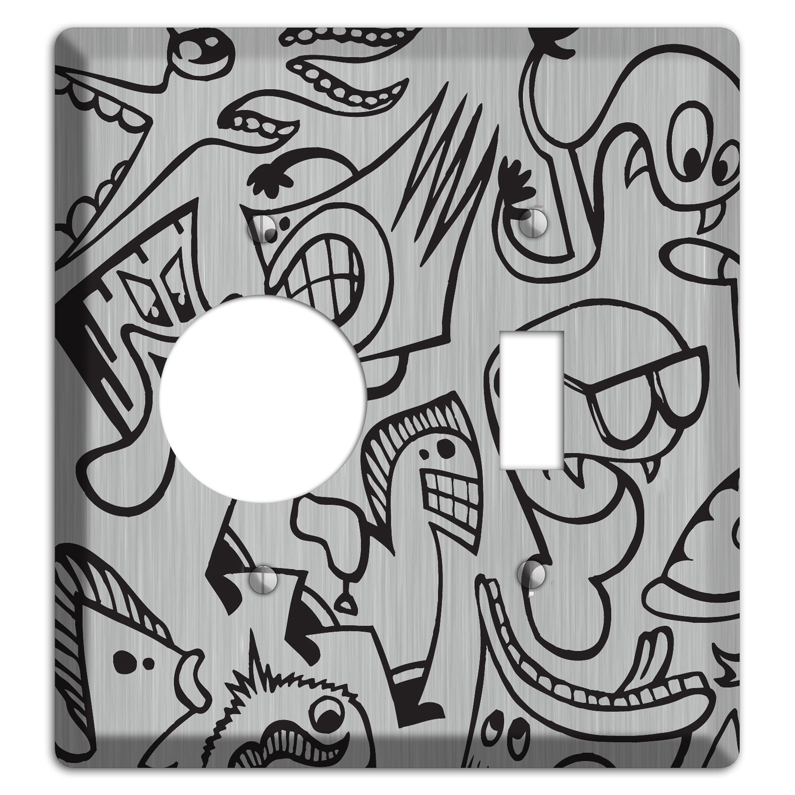 Whimsical Faces 1  Stainless Receptacle / Toggle Wallplate