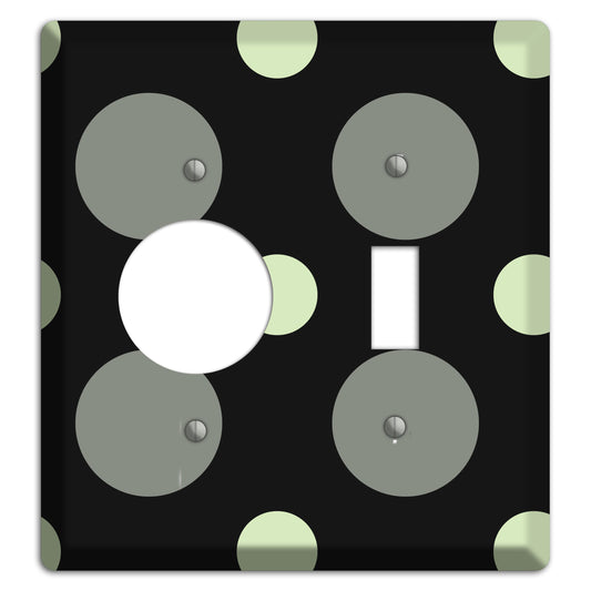 Black with Grey and Sage Multi Medium Polka Dots Receptacle / Toggle Wallplate