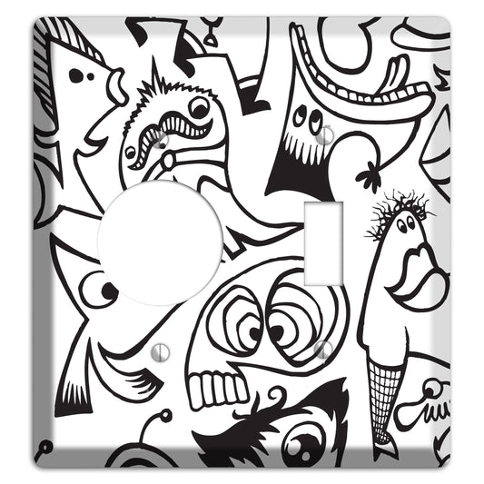 Black and White Whimsical Faces 2 Receptacle / Toggle Wallplate