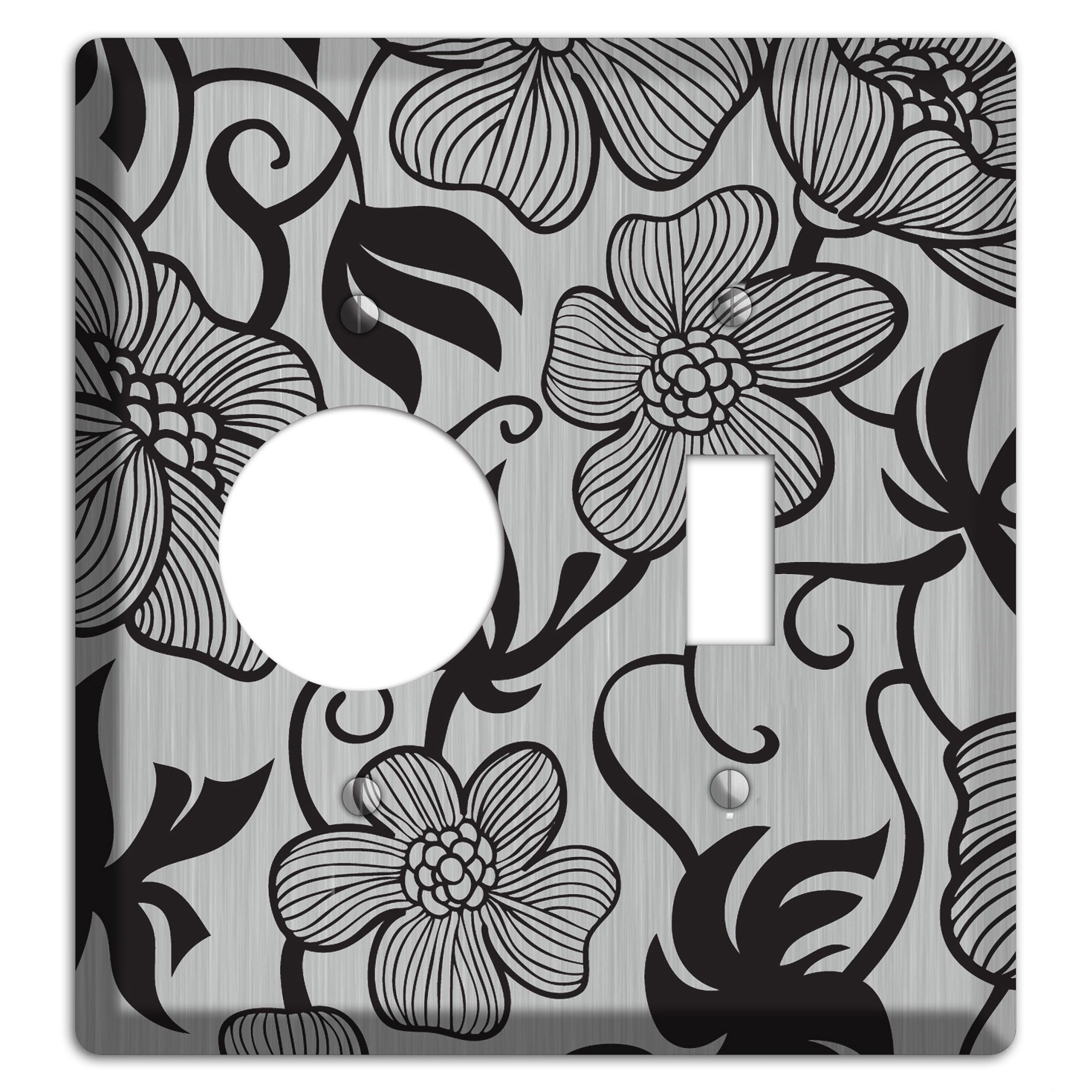 Stainless with Black Tropical Receptacle / Toggle Wallplate