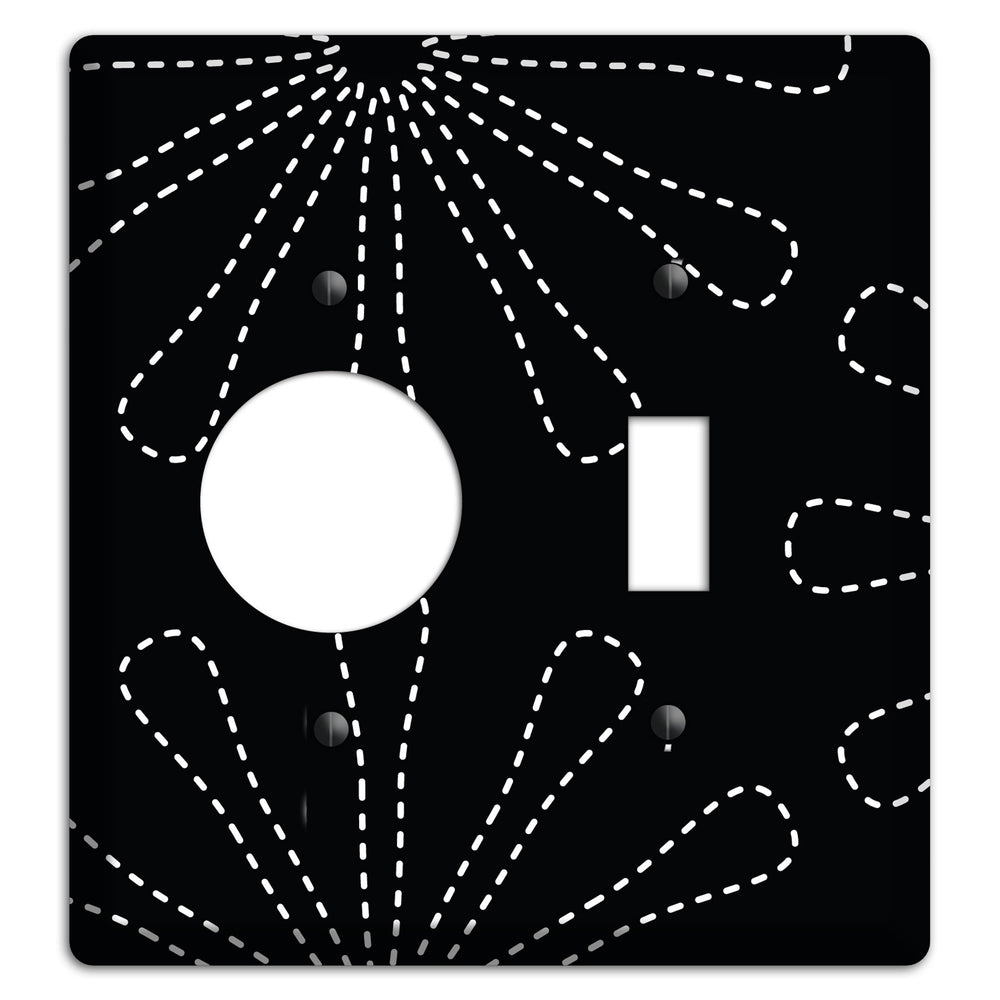Black with White Retro Stipple Floral Contour Receptacle / Toggle Wallplate