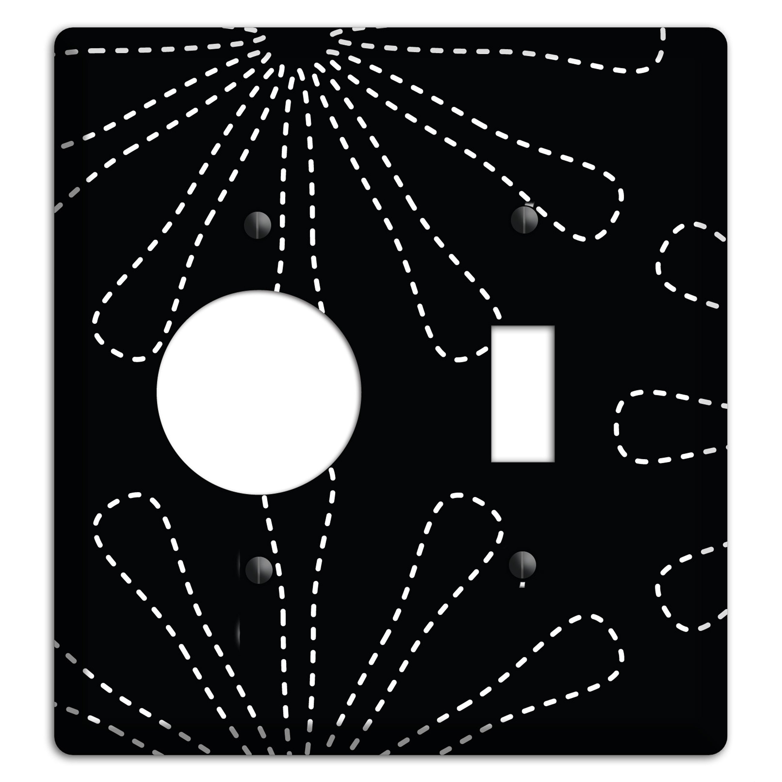 Black with White Retro Stipple Floral Contour Receptacle / Toggle Wallplate