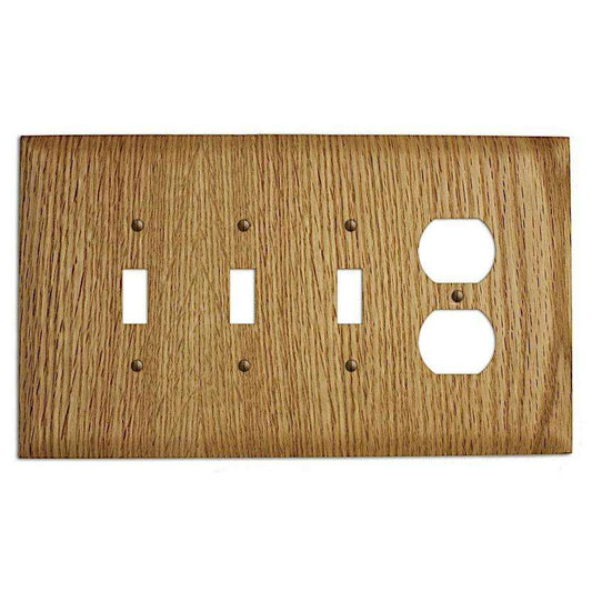 Red Oak Wood 3 Toggle / Duplex Outlet Cover Plate:Wallplates.com