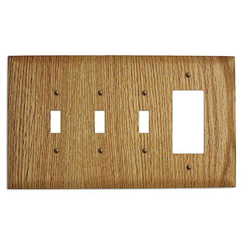 Red Oak Wood 3 Toggle / Rocker Outlet Cover Plate:Wallplates.com