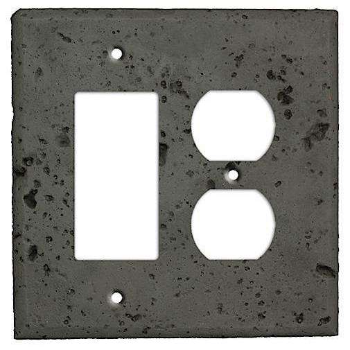 Charcoal Stone Rocker / Duplex Outlet Cover Plate