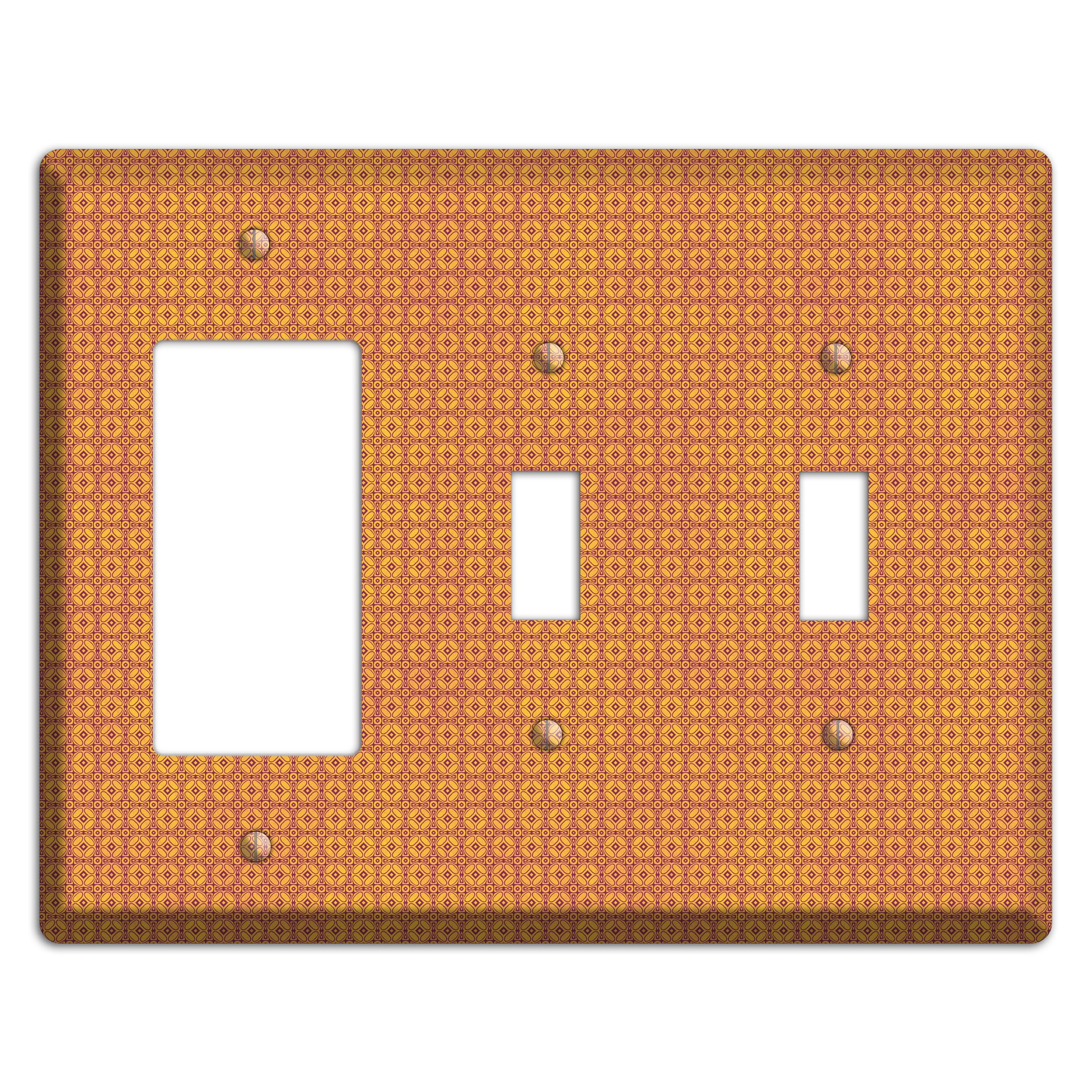 Multi Orange Arabesque Rocker / 2 Toggle Wallplate