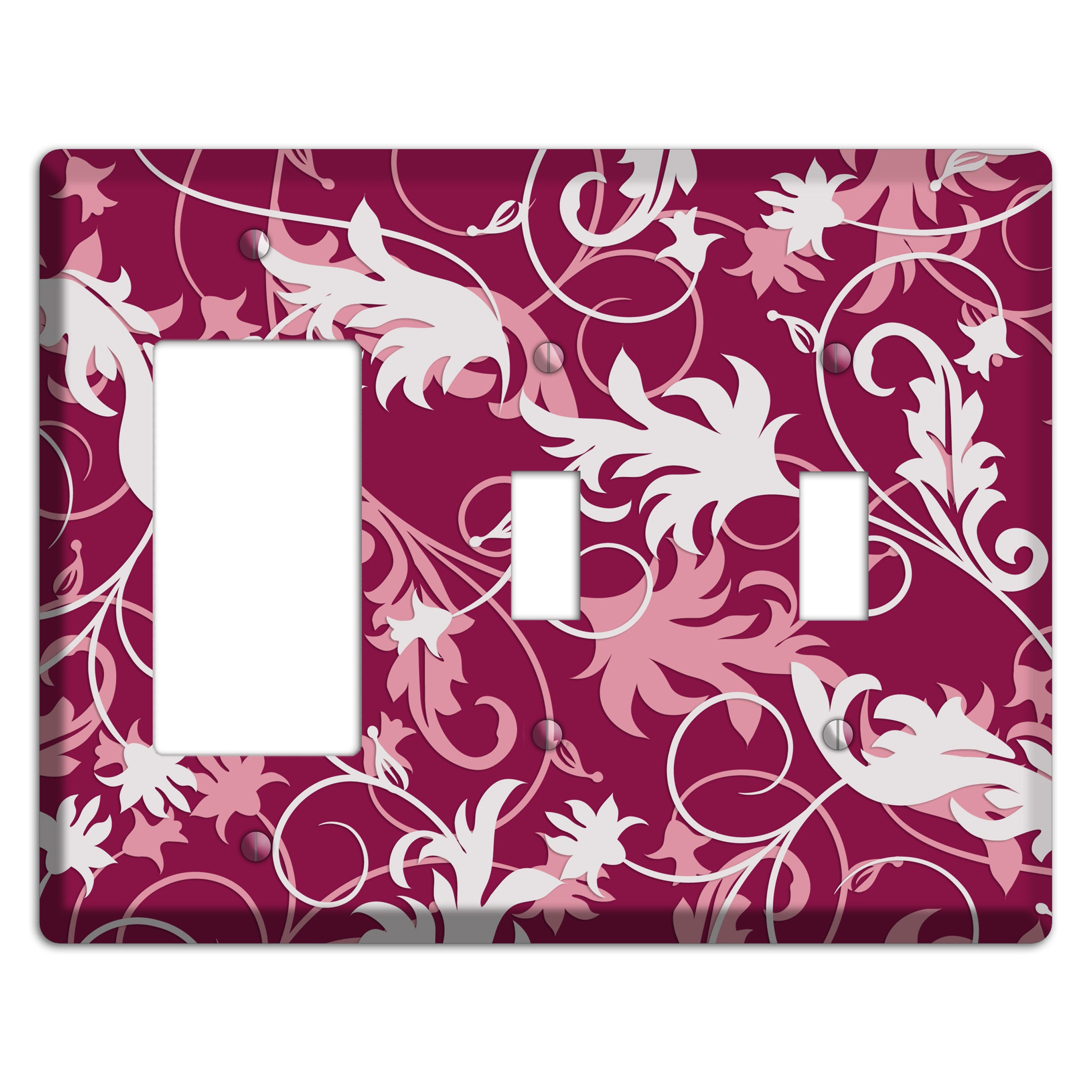 Fuschia and Pink Victorian Sprig Rocker / 2 Toggle Wallplate
