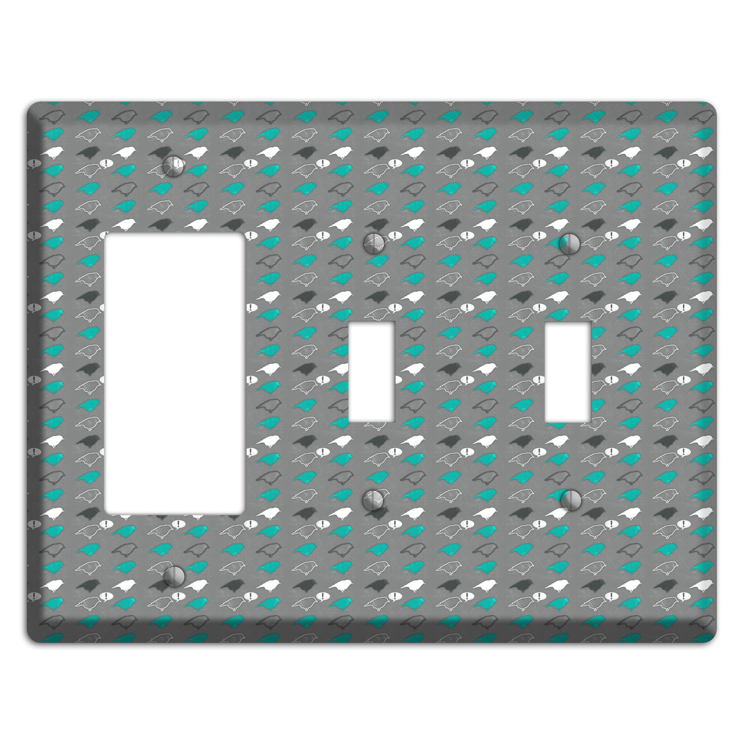 Grey with Small Green Birds Rocker / 2 Toggle Wallplate