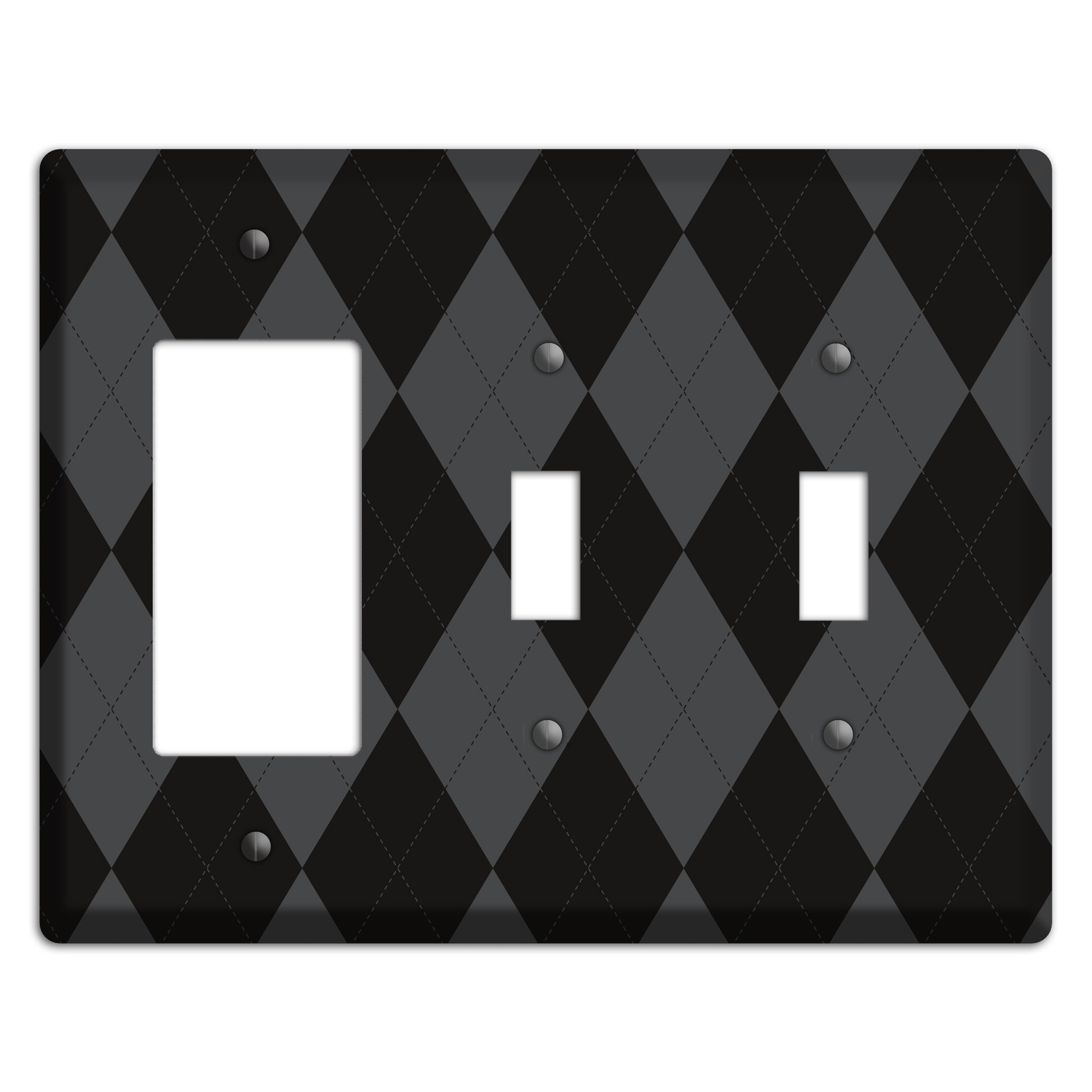 Black and Grey Argyle Rocker / 2 Toggle Wallplate