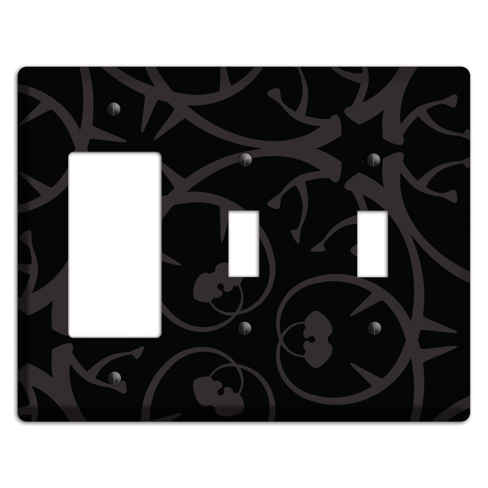 Black with Grey Abstract Swirl Rocker / 2 Toggle Wallplate