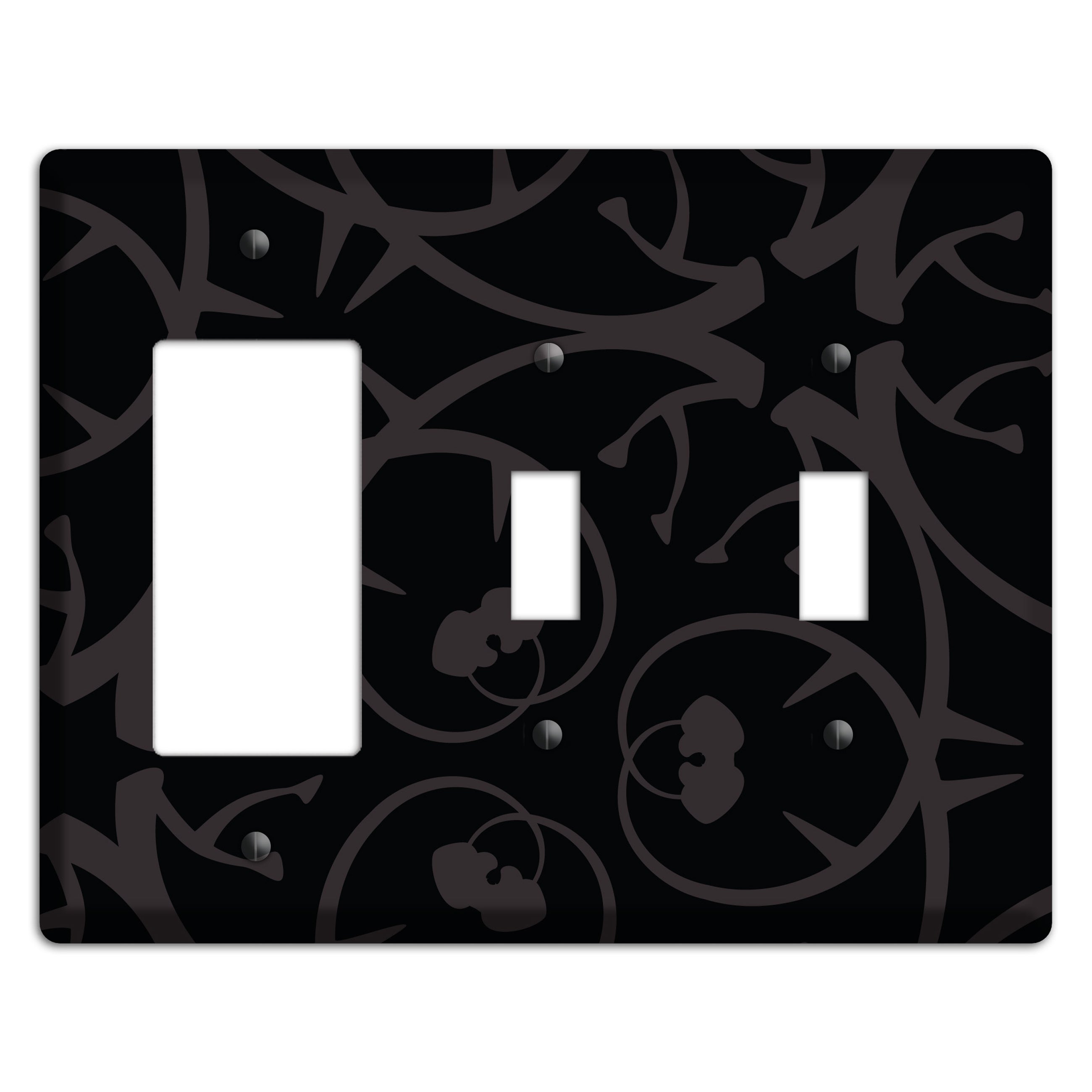 Black with Grey Abstract Swirl Rocker / 2 Toggle Wallplate