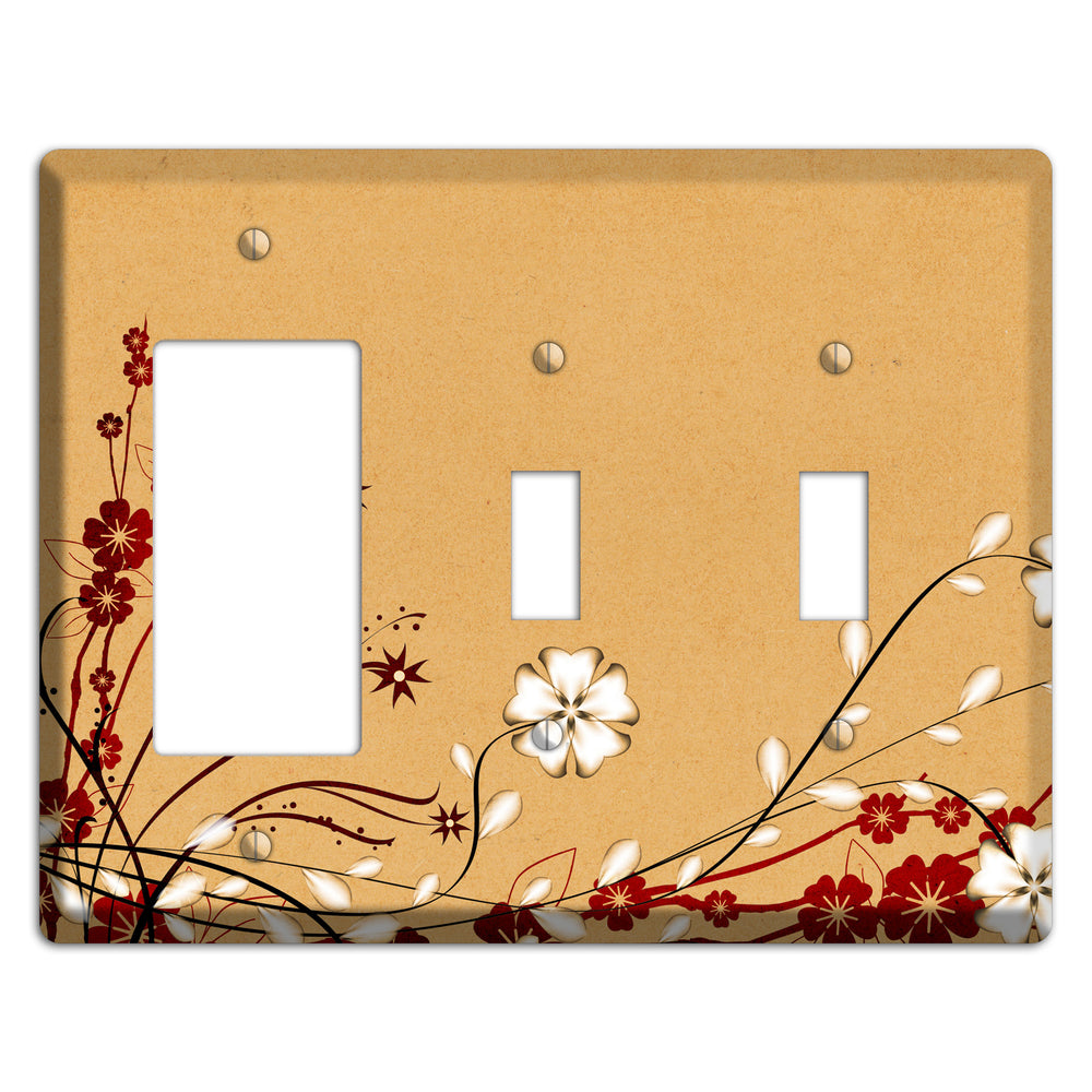 Delicate Red Flowers Rocker / 2 Toggle Wallplate