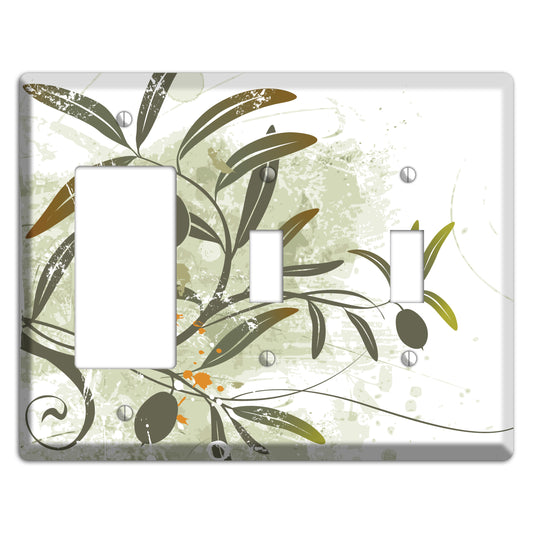 Green Olive Foliage Rocker / 2 Toggle Wallplate
