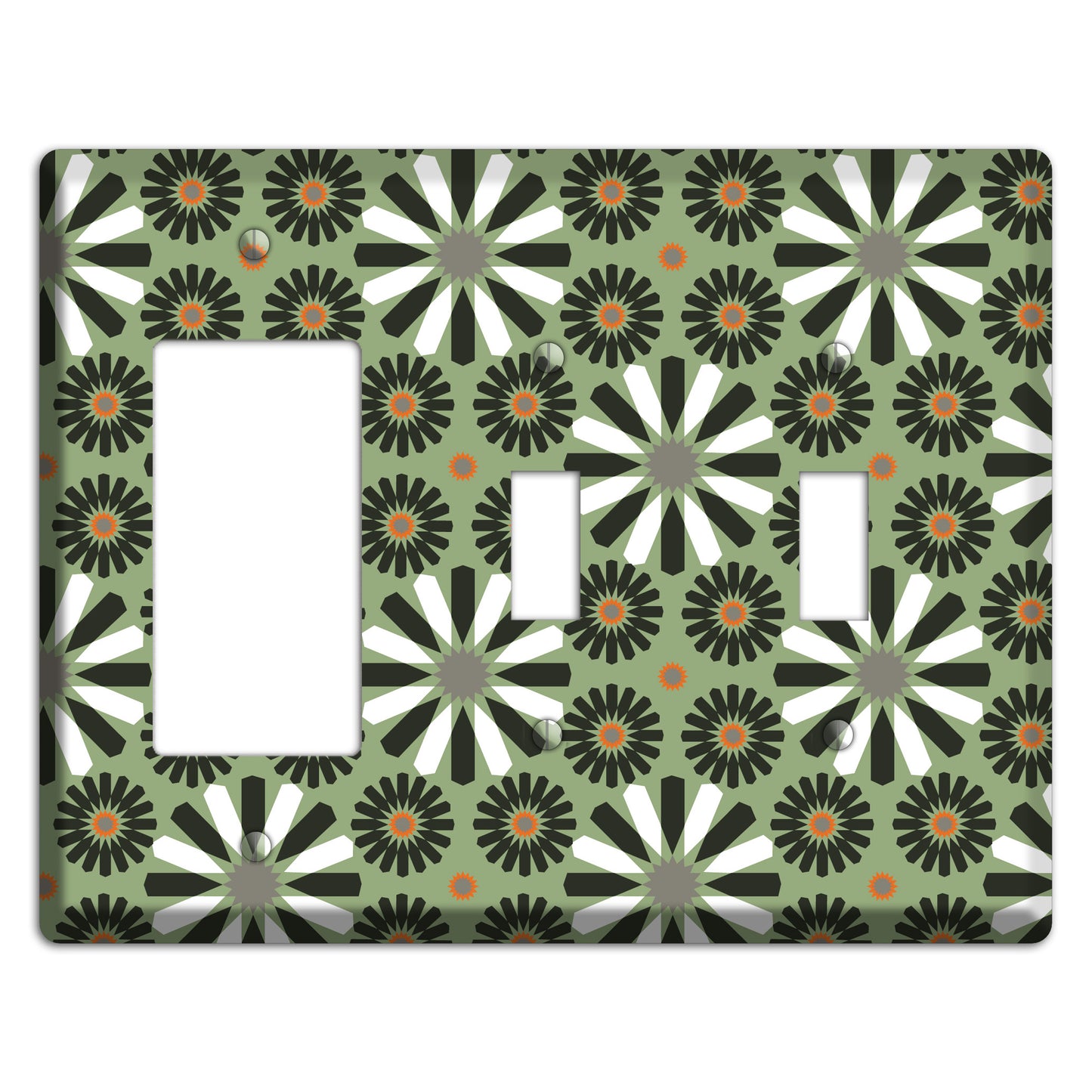 Olive with Scandinavian Floral Rocker / 2 Toggle Wallplate