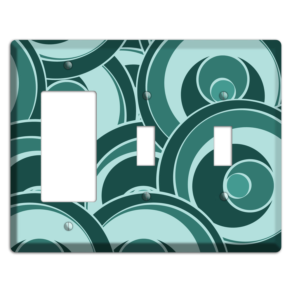 Blue-green Deco Circles Rocker / 2 Toggle Wallplate