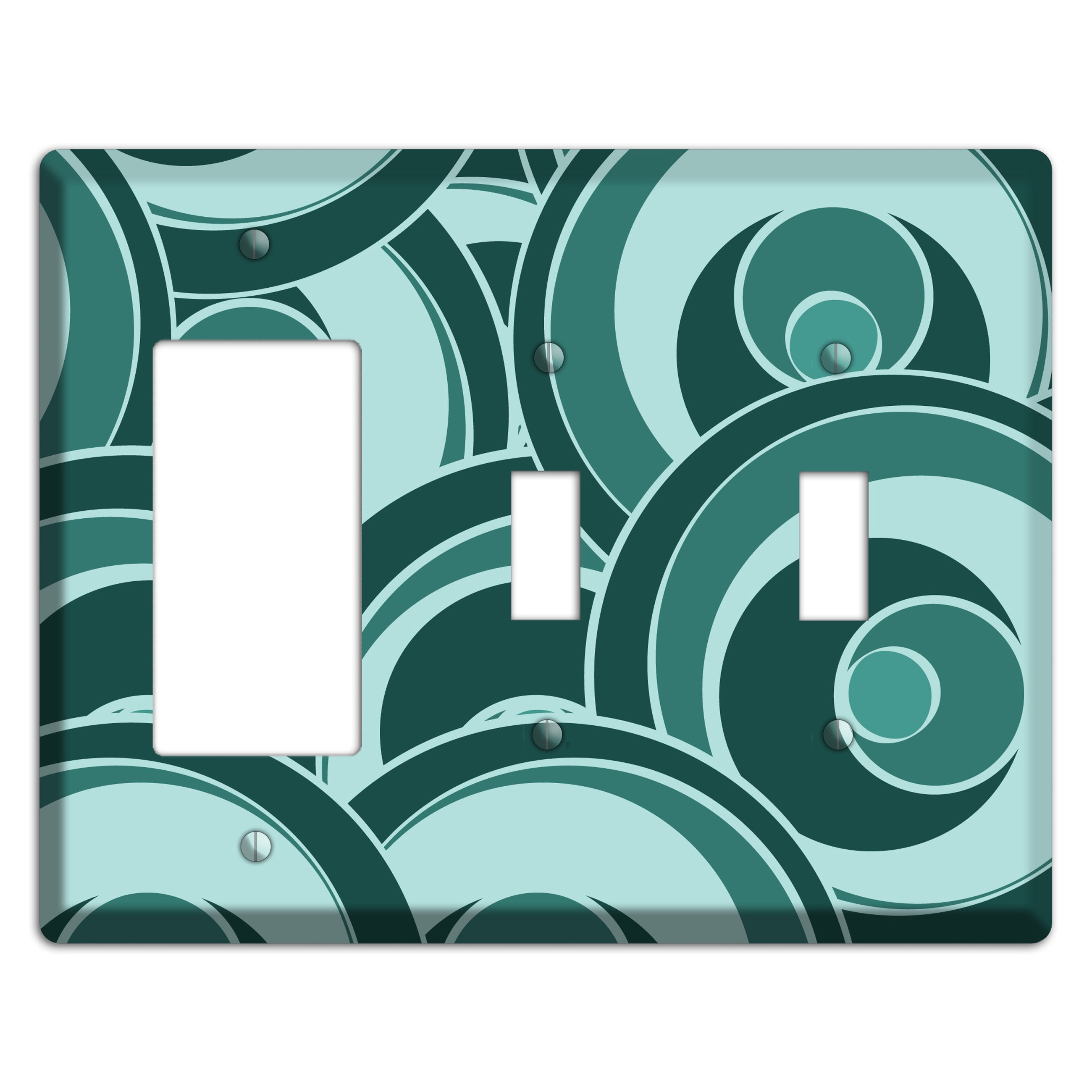 Blue-green Deco Circles Rocker / 2 Toggle Wallplate