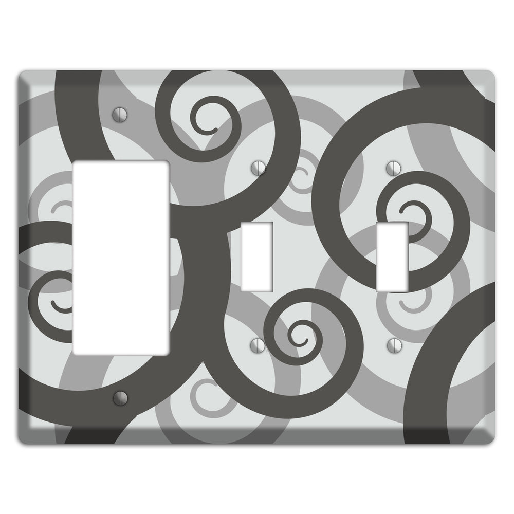 Grey with Black Large Swirl Rocker / 2 Toggle Wallplate