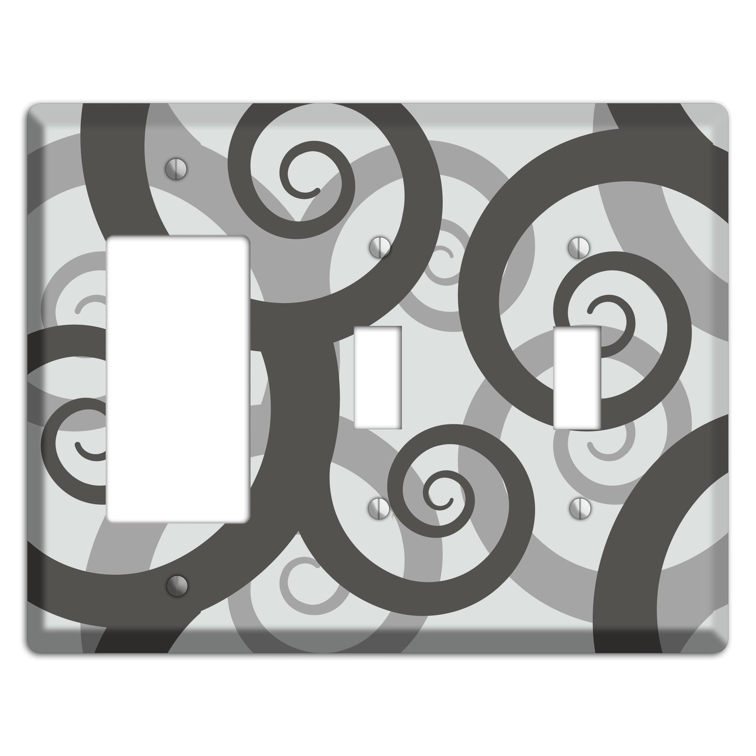 Grey with Black Large Swirl Rocker / 2 Toggle Wallplate